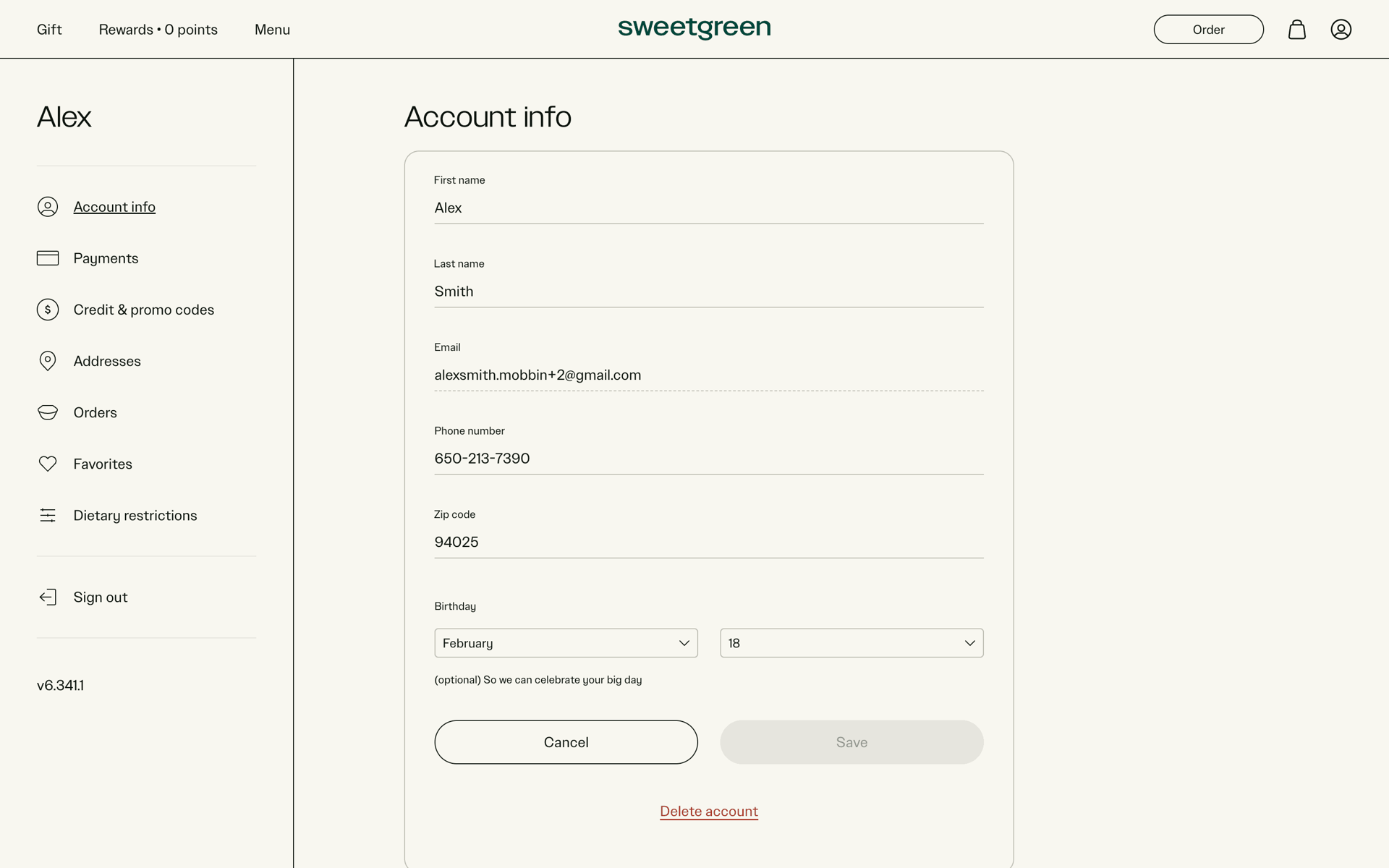 sweetgreen Web Food & Drink interface screenshot 12