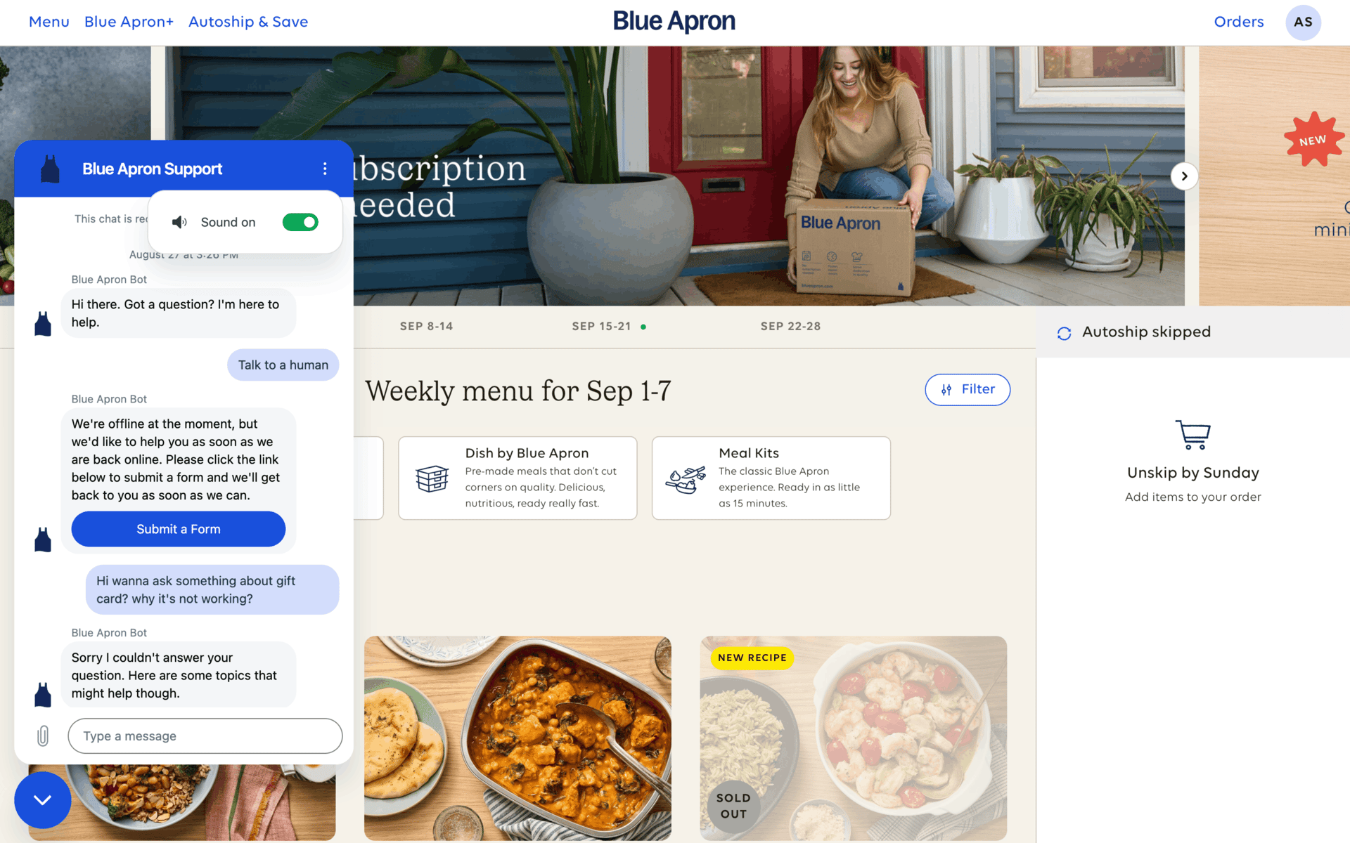 Blue Apron Web Shopping interface screenshot 8