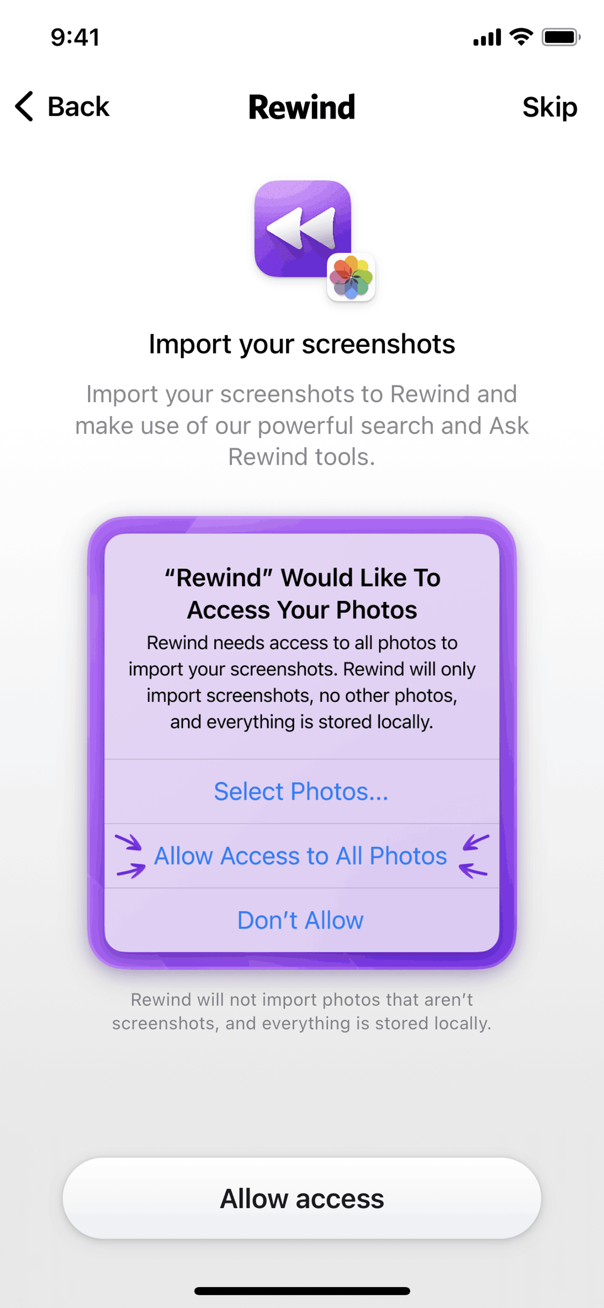 Rewind iOS AI interface screenshot 3