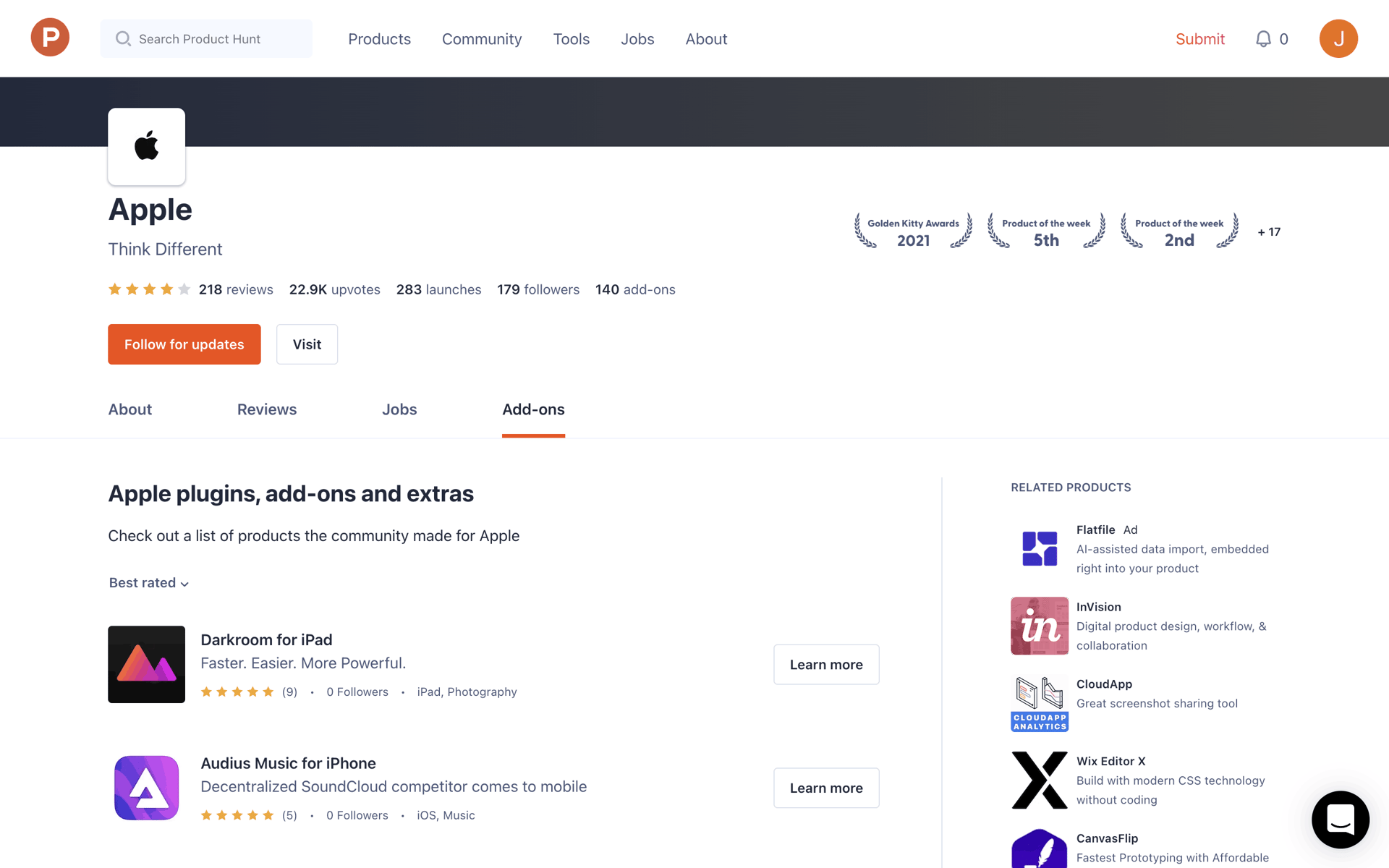 Product Hunt Web Business interface screenshot 13