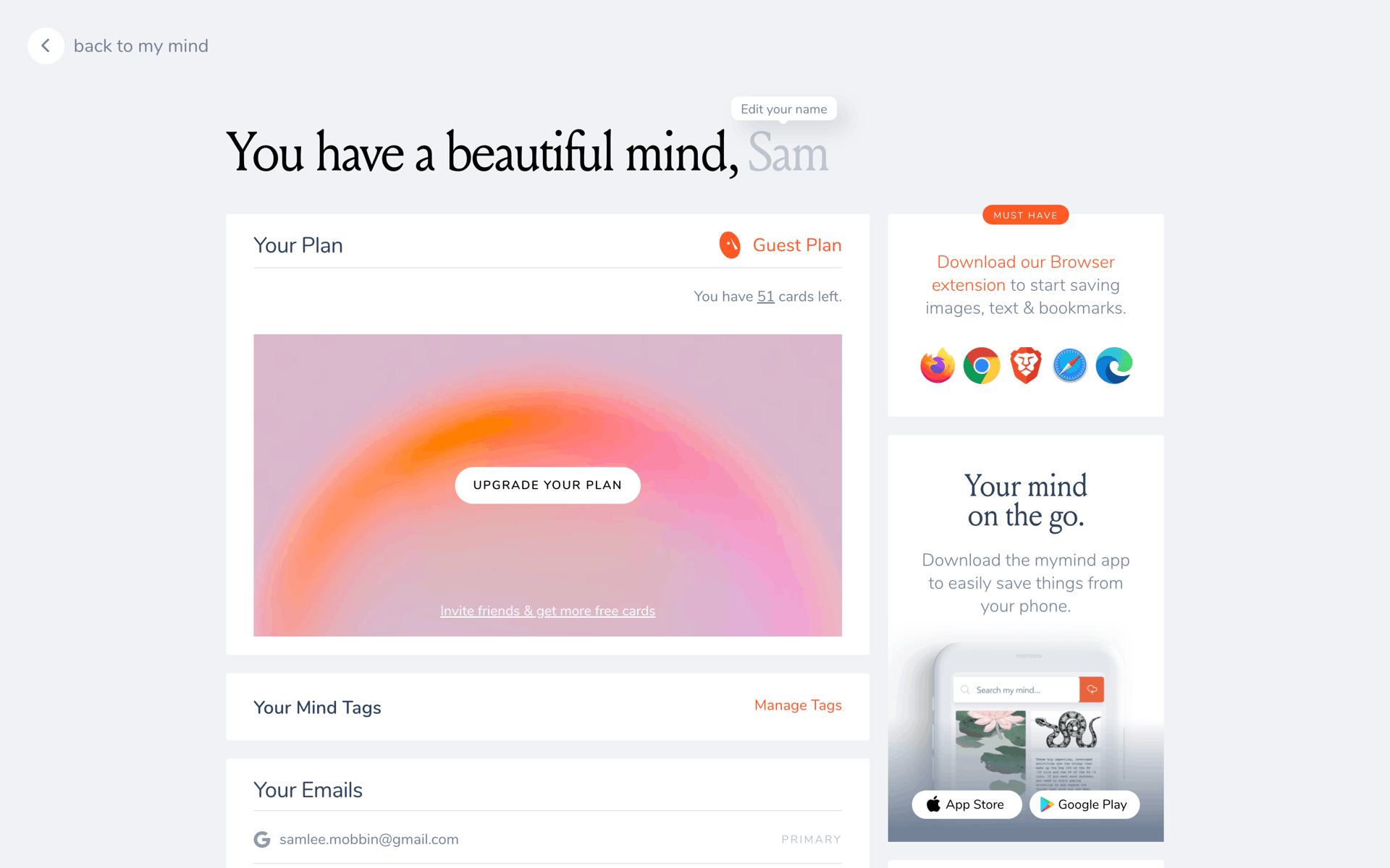 mymind Web Productivity interface screenshot 12