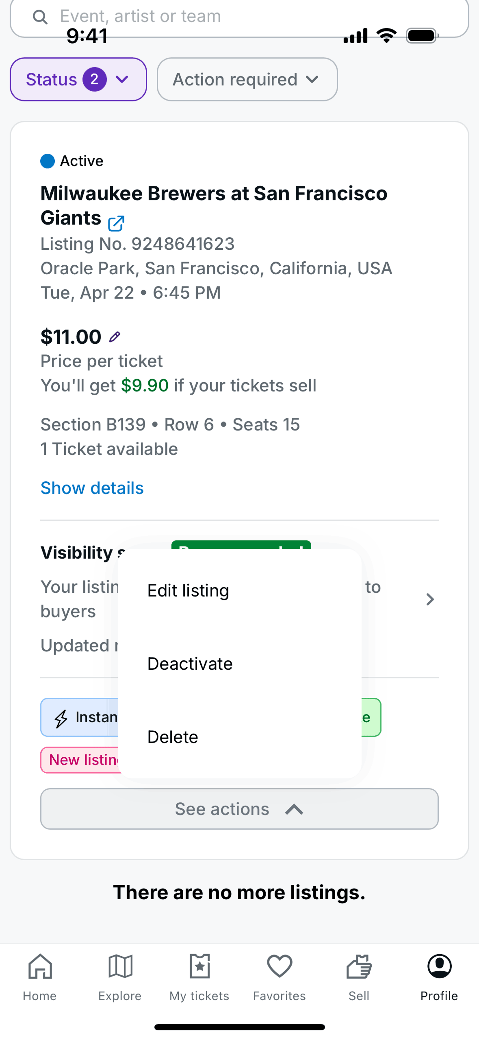 StubHub iOS Entertainment interface screenshot 22