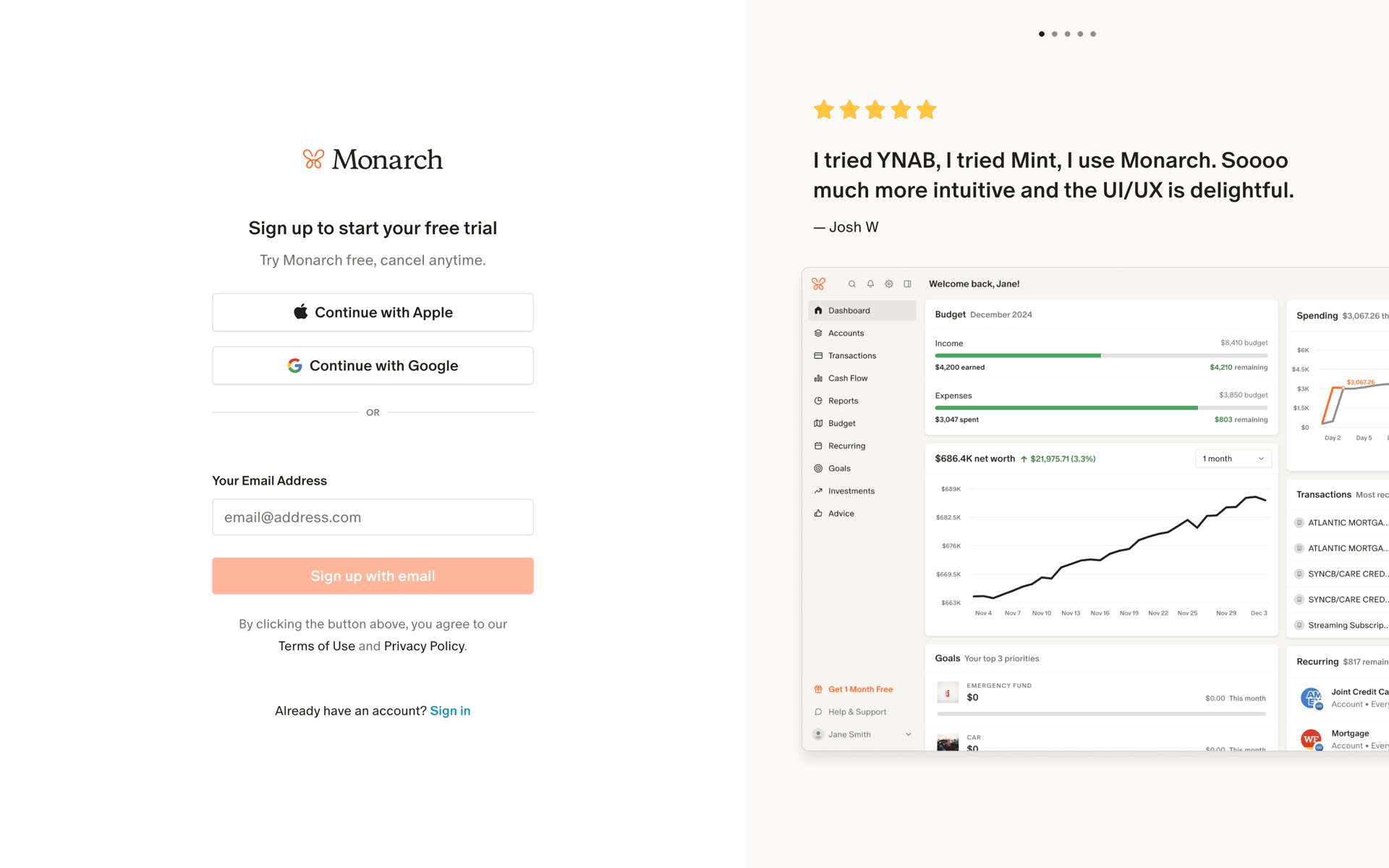 Monarch Web Finance interface screenshot 3