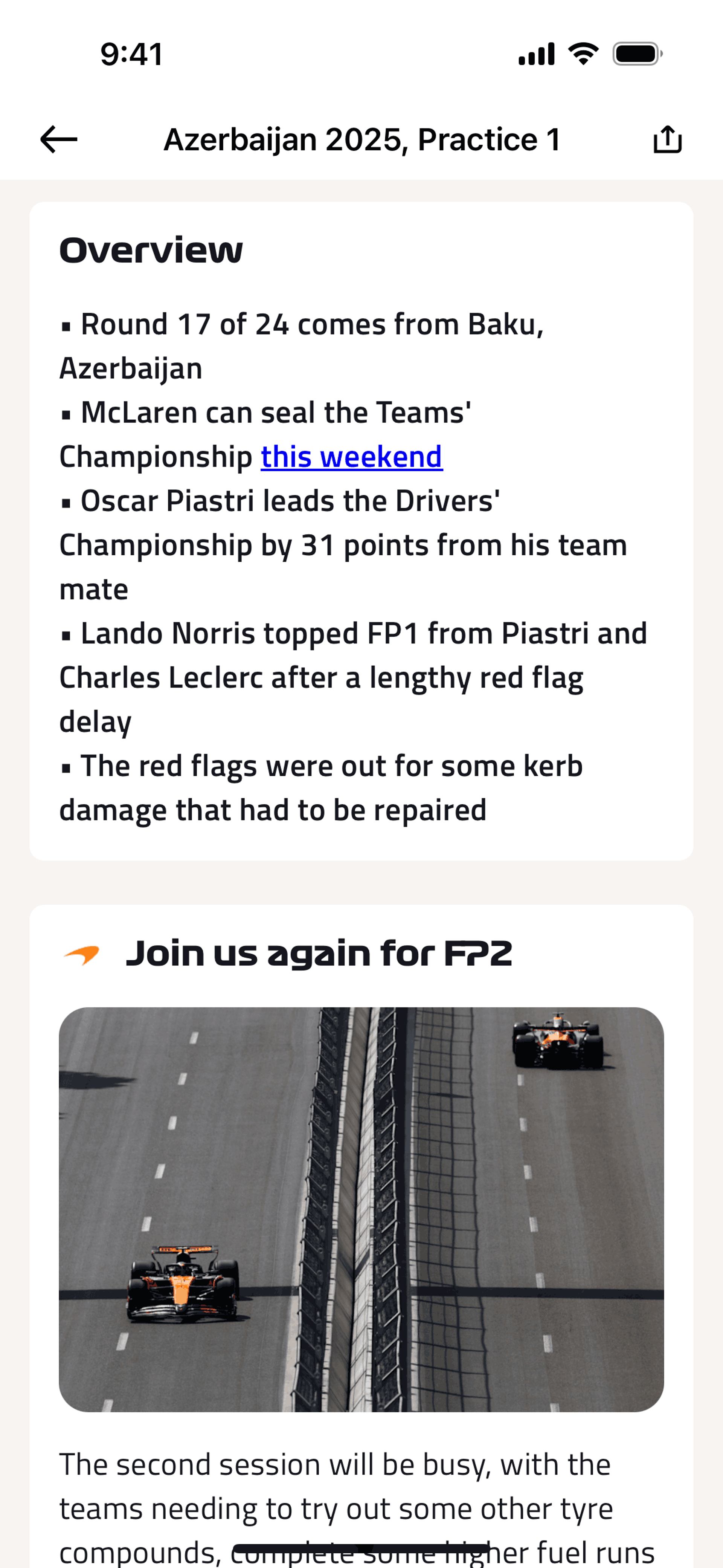 Formula 1® iOS Sports interface screenshot 21