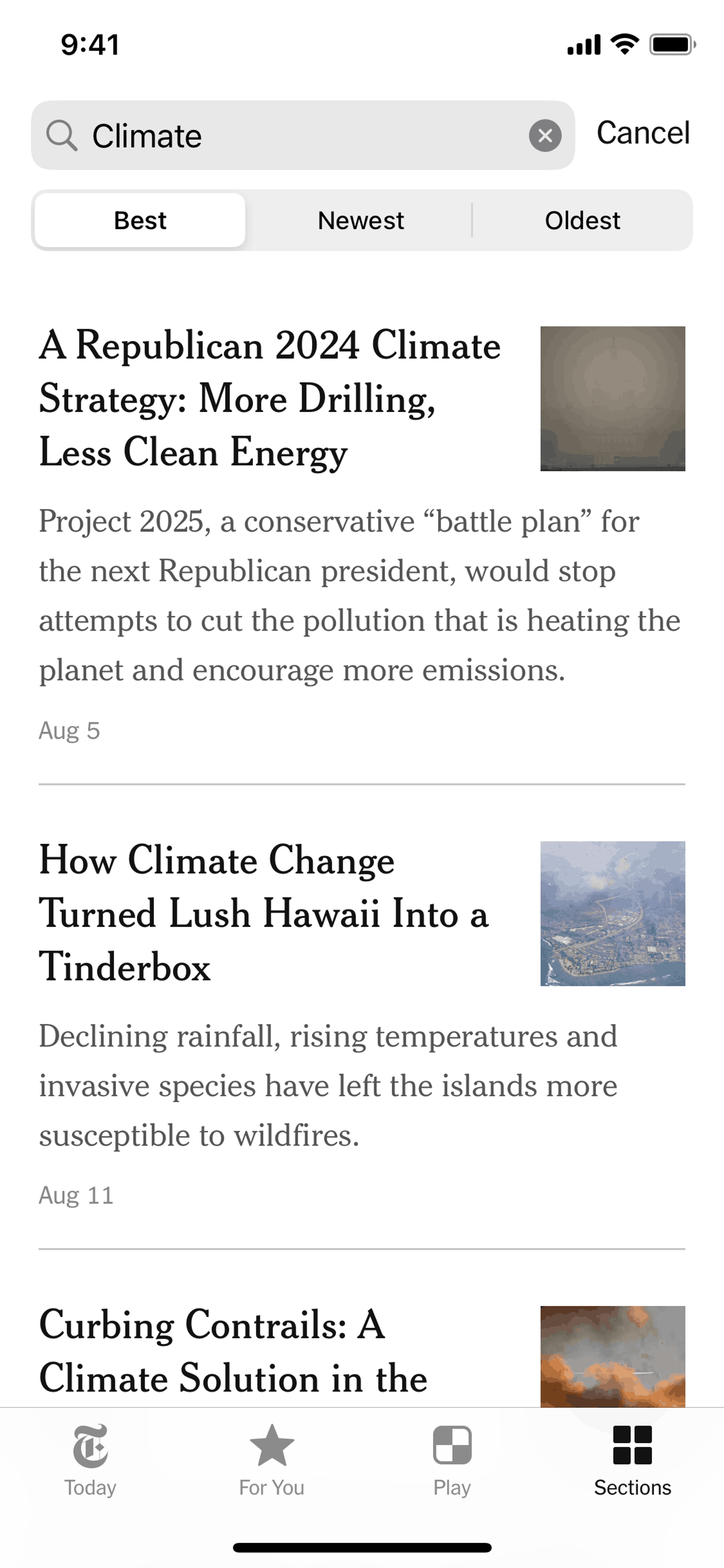 The New York Times iOS News interface screenshot 6