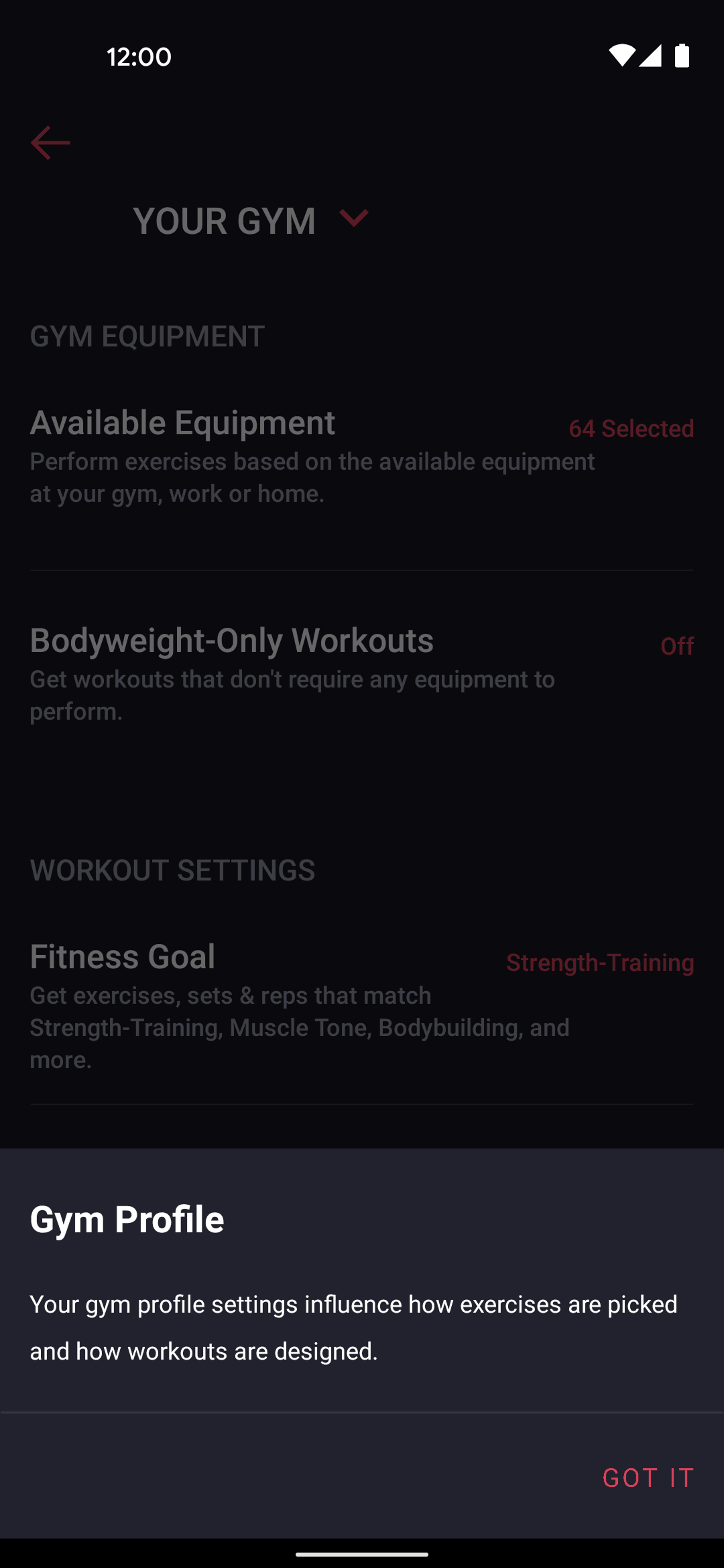 Fitbod Android Health & Fitness interface screenshot 6