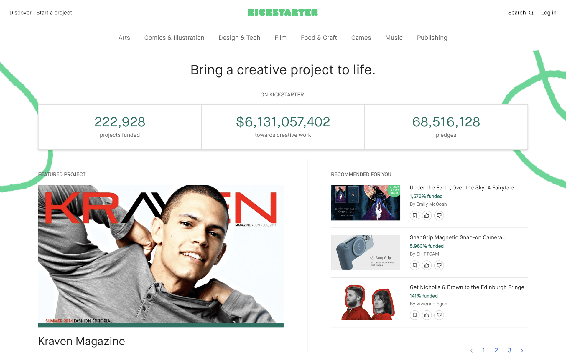 Kickstarter Web Social Networking interface screenshot 1