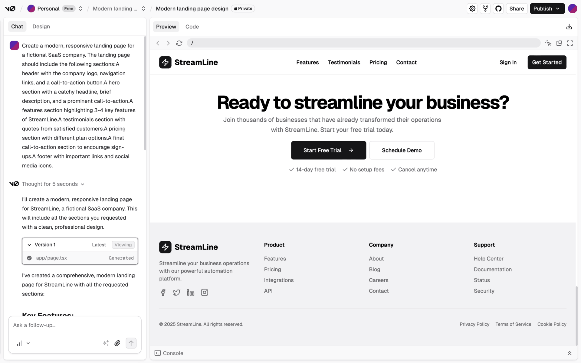 v0 Web AI interface screenshot 16