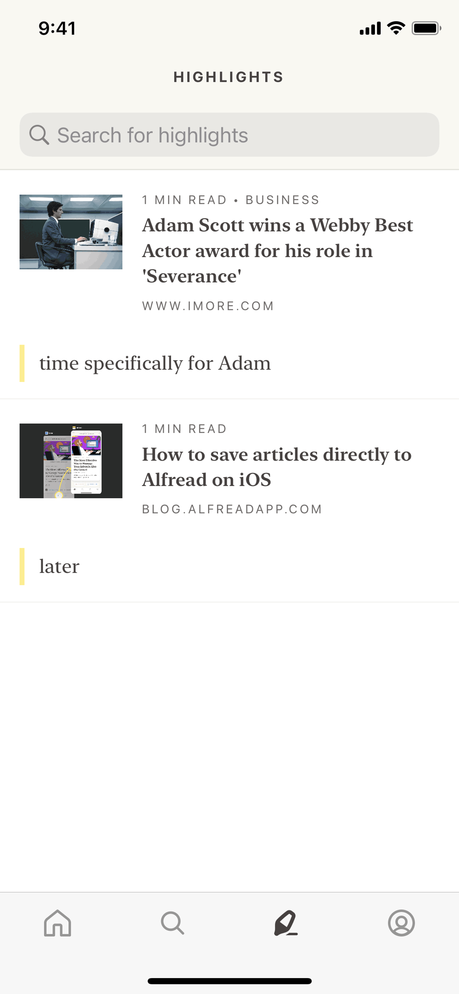 Alfread iOS Productivity interface screenshot 4