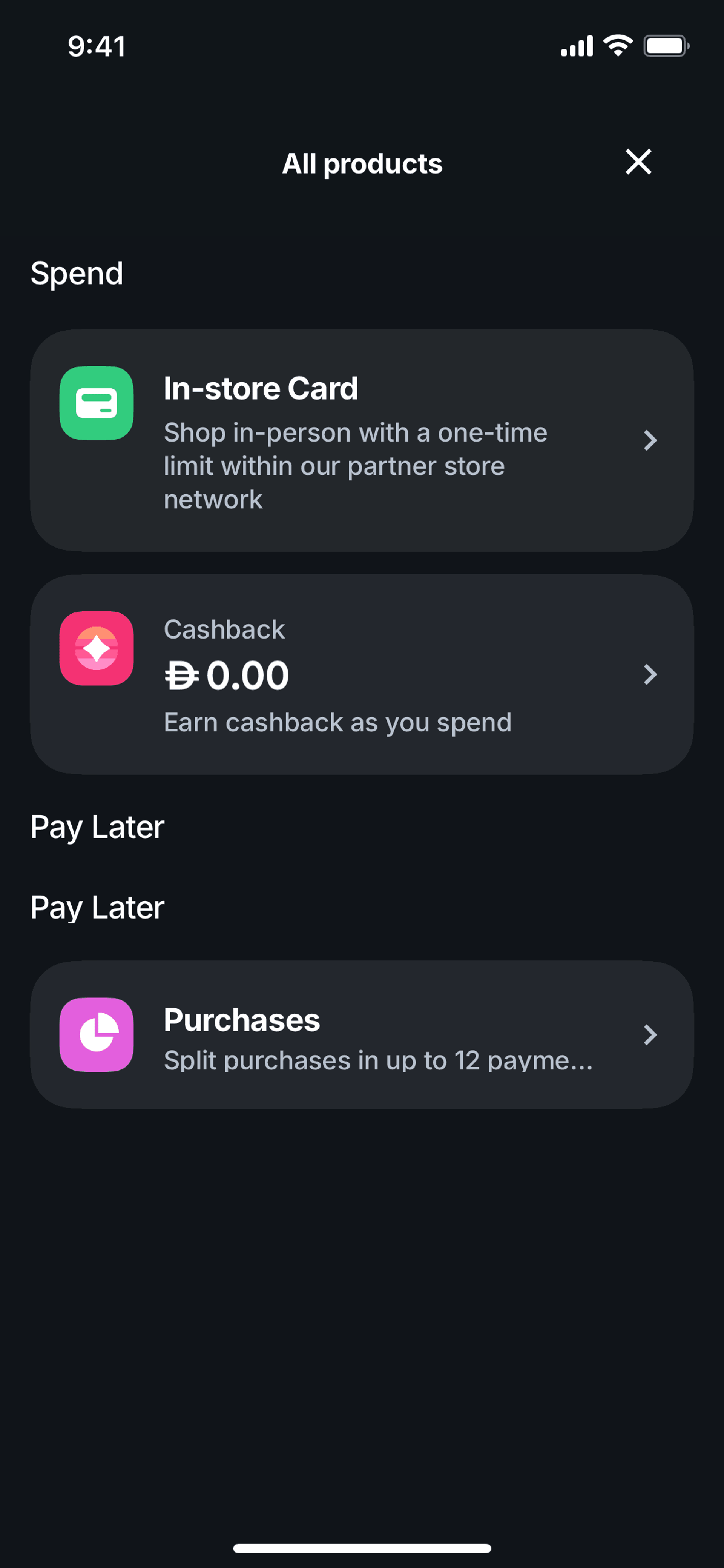 Tabby iOS Finance interface screenshot 9
