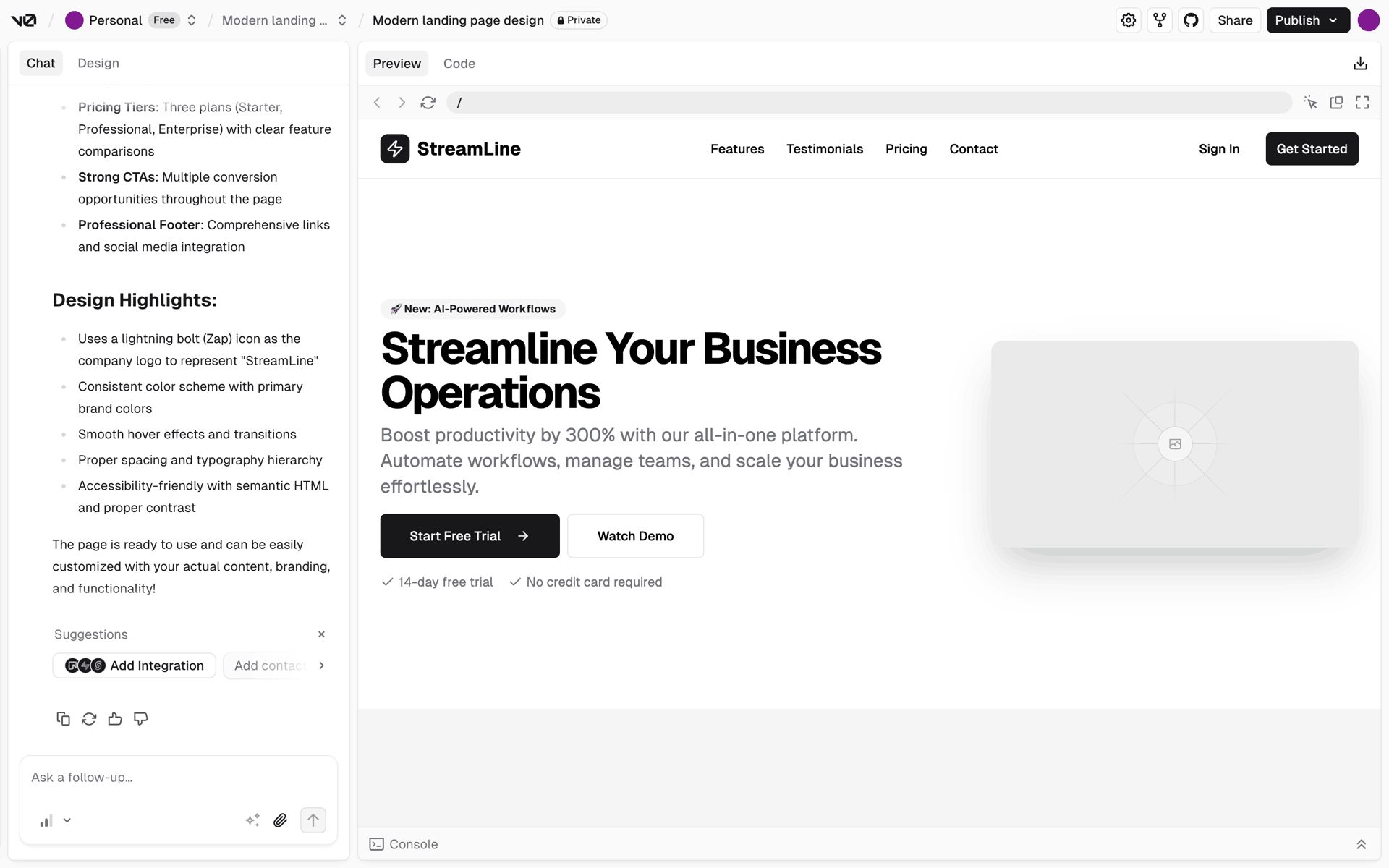v0 Web AI interface screenshot 19