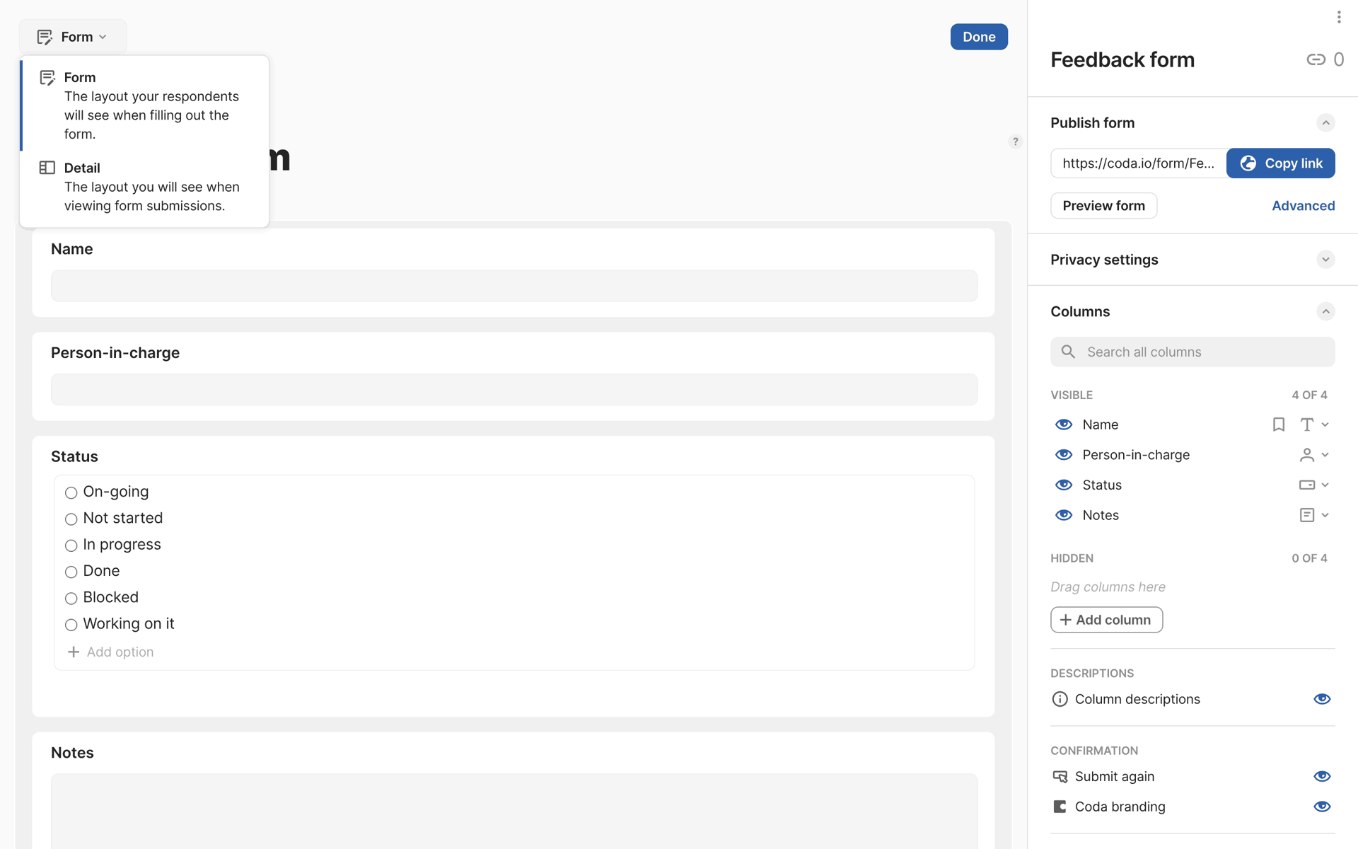 Coda Web Productivity interface screenshot 19