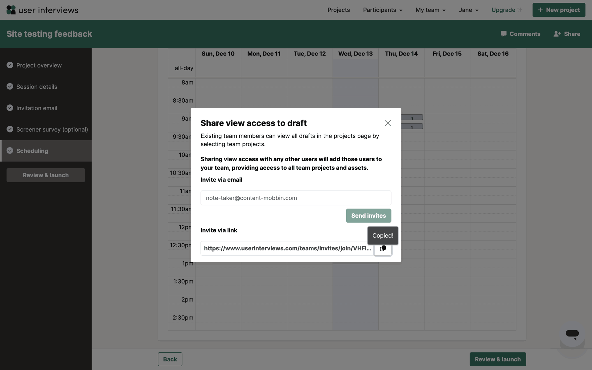 User Interviews Web Business interface screenshot 12