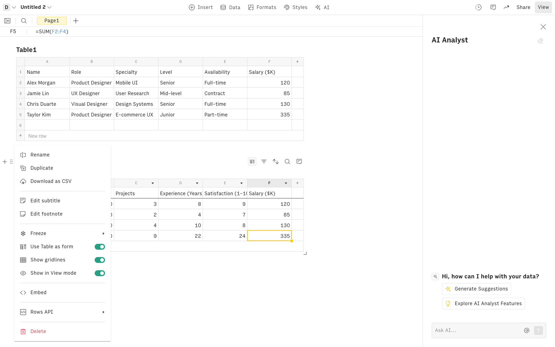 Rows Web AI interface screenshot 7