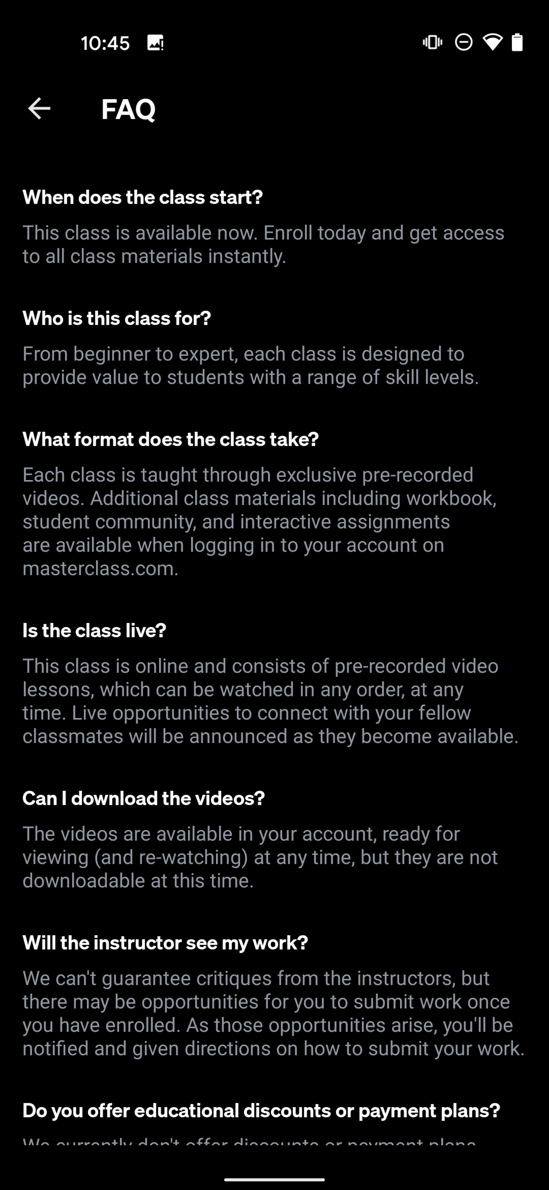 MasterClass Android Education interface screenshot 22
