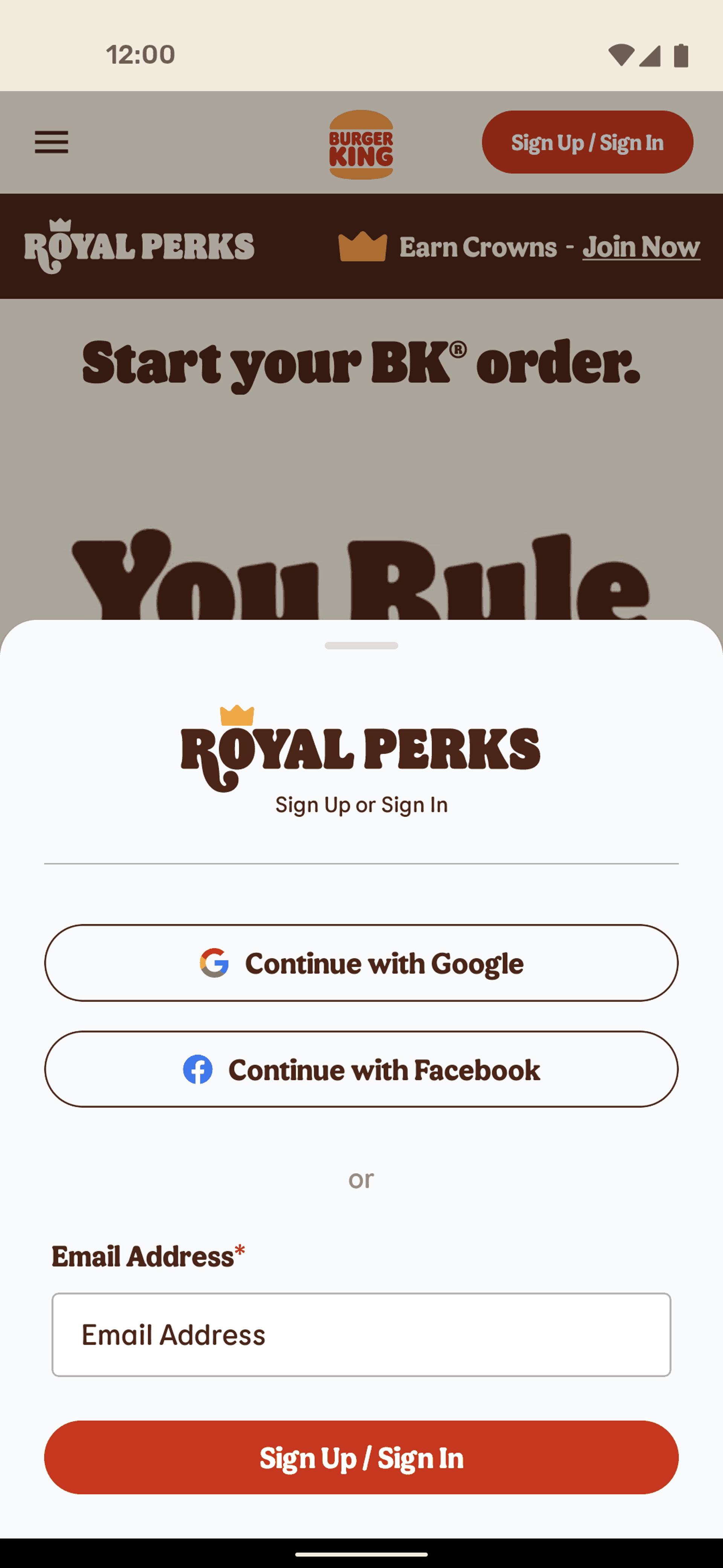 Burger King Android Food & Drink interface screenshot 2