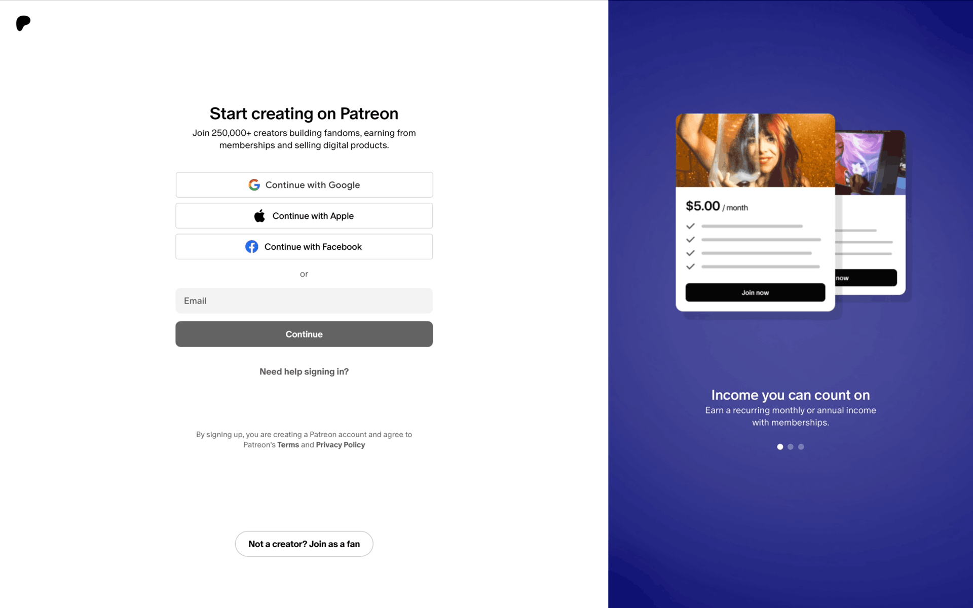 Patreon Web Social Networking interface screenshot 8