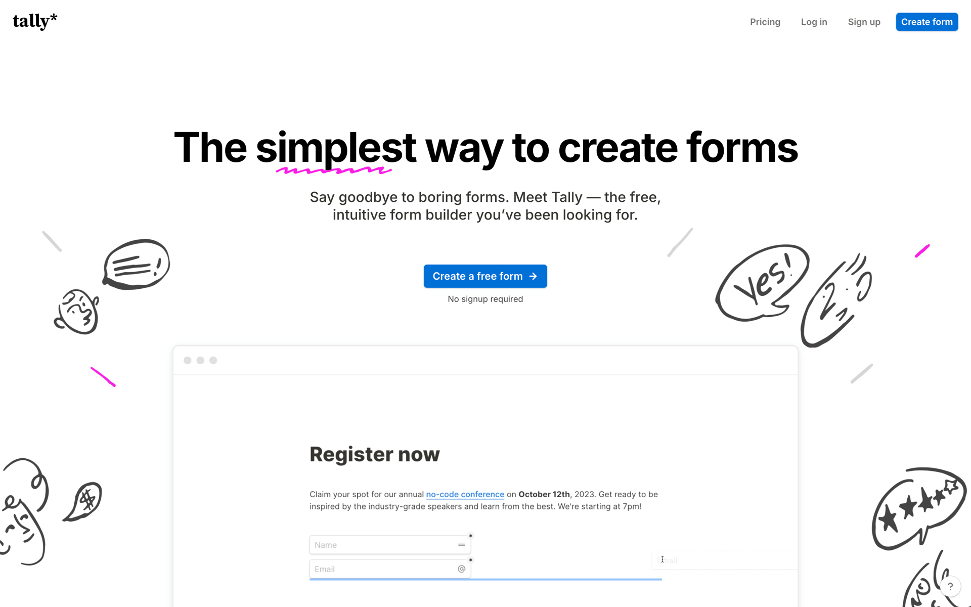 Tally Web Productivity interface screenshot 1