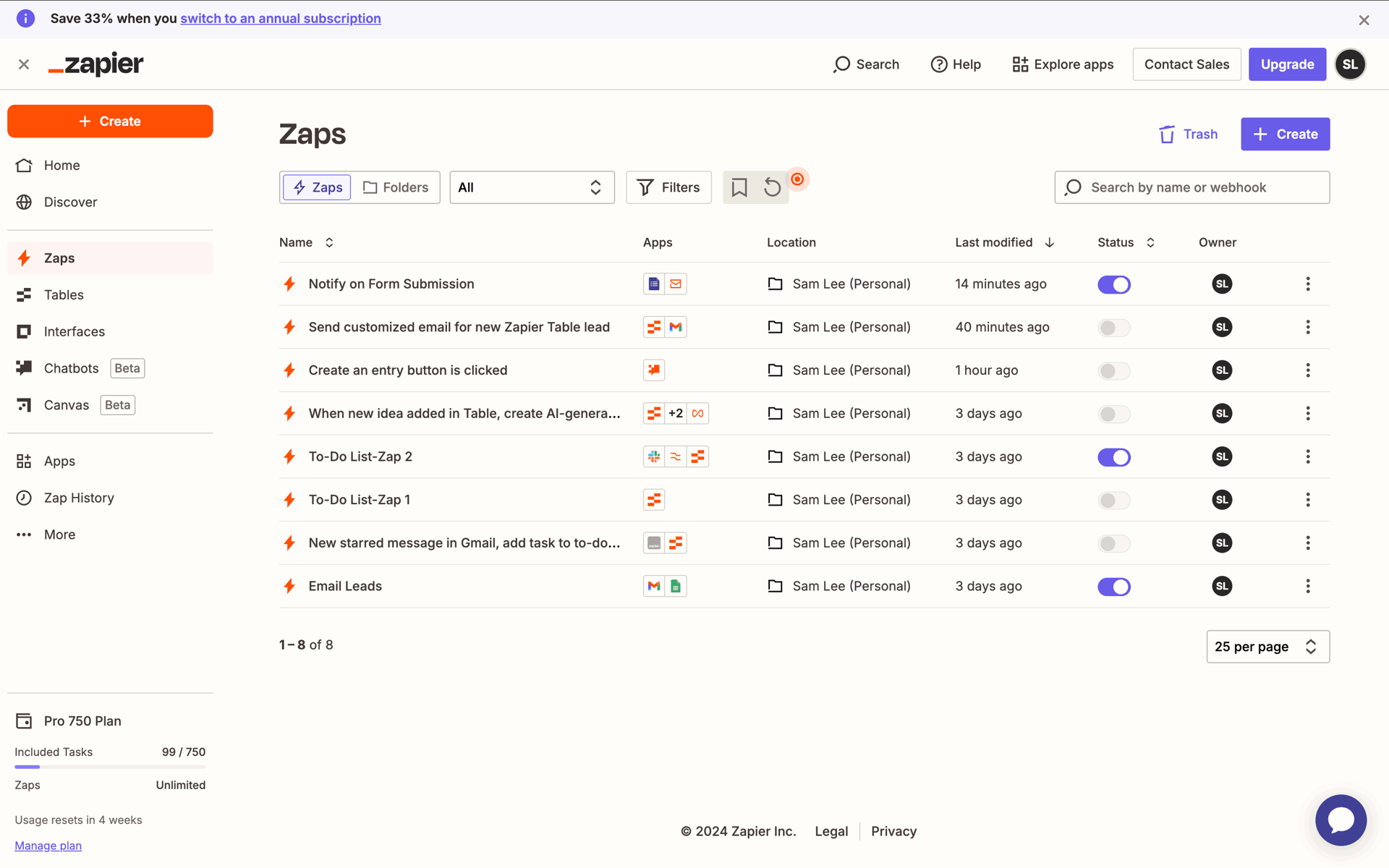Zapier Web Productivity interface screenshot 13