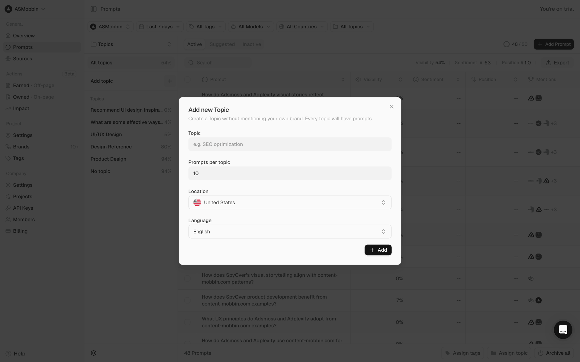 Peec AI Web Business interface screenshot 16