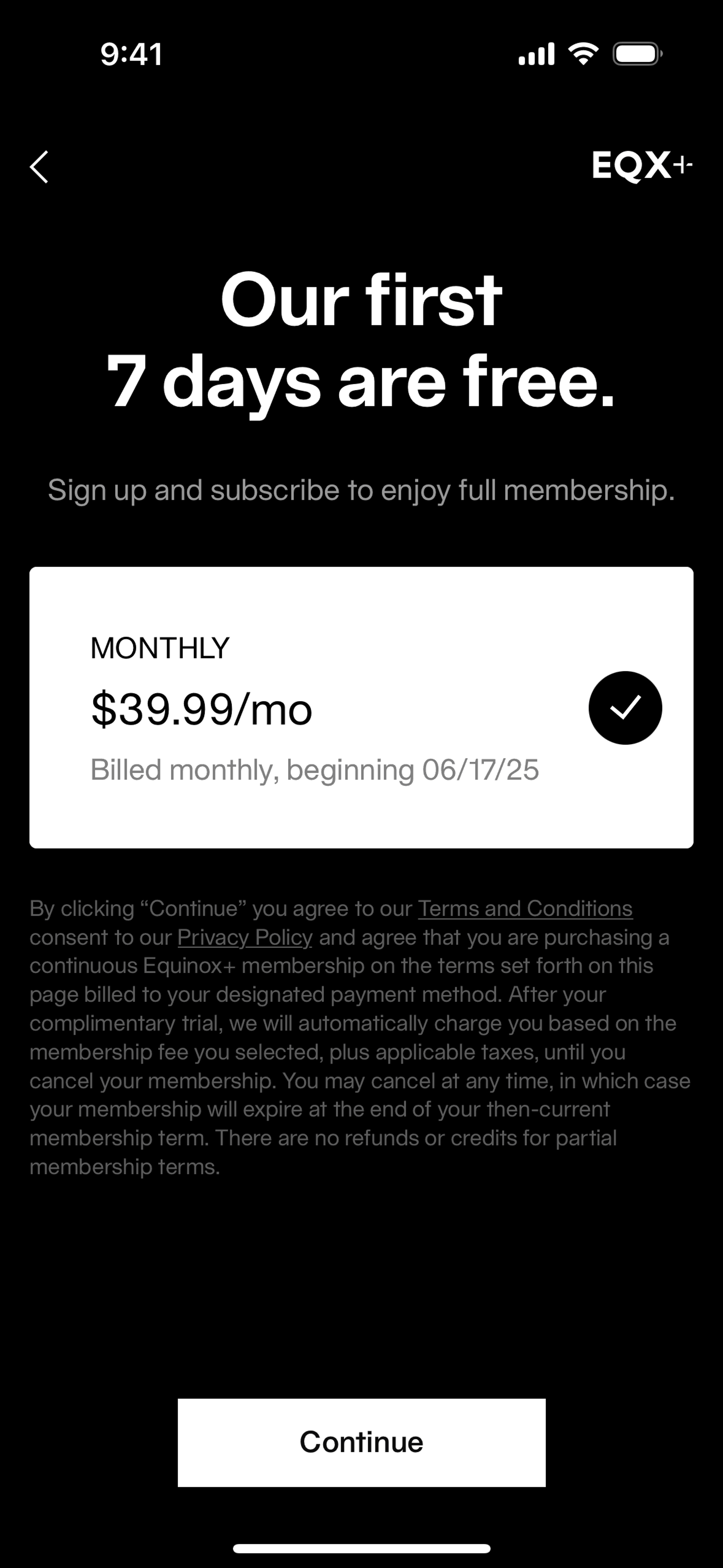 Equinox+ iOS Health & Fitness interface screenshot 4