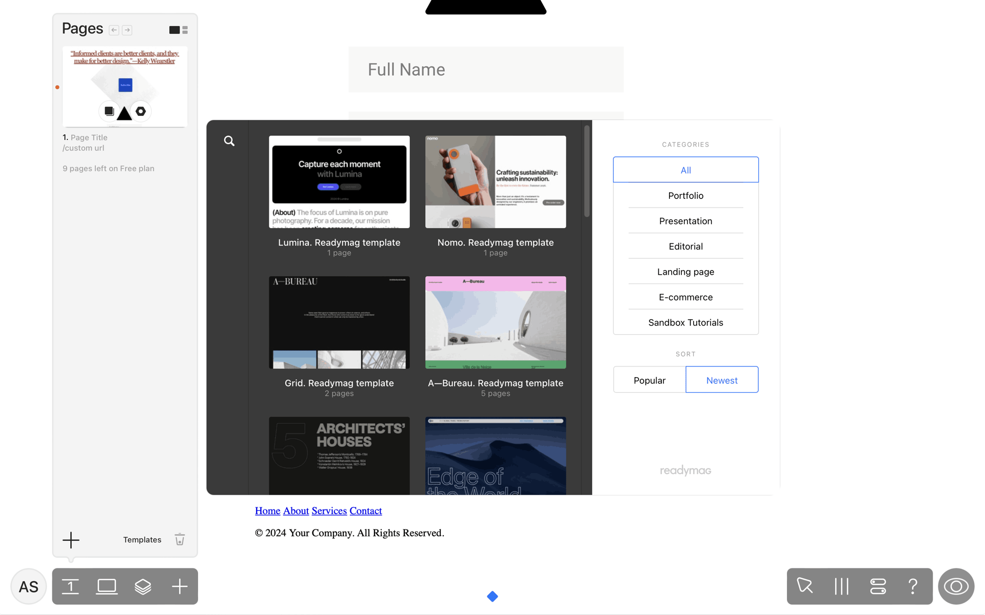 Readymag Web Business interface screenshot 14