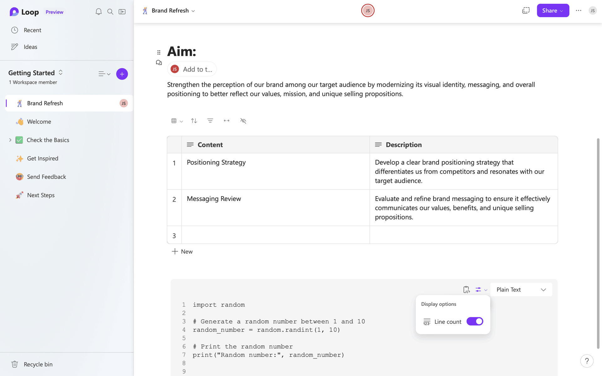 Microsoft Loop Web Collaboration interface screenshot 11