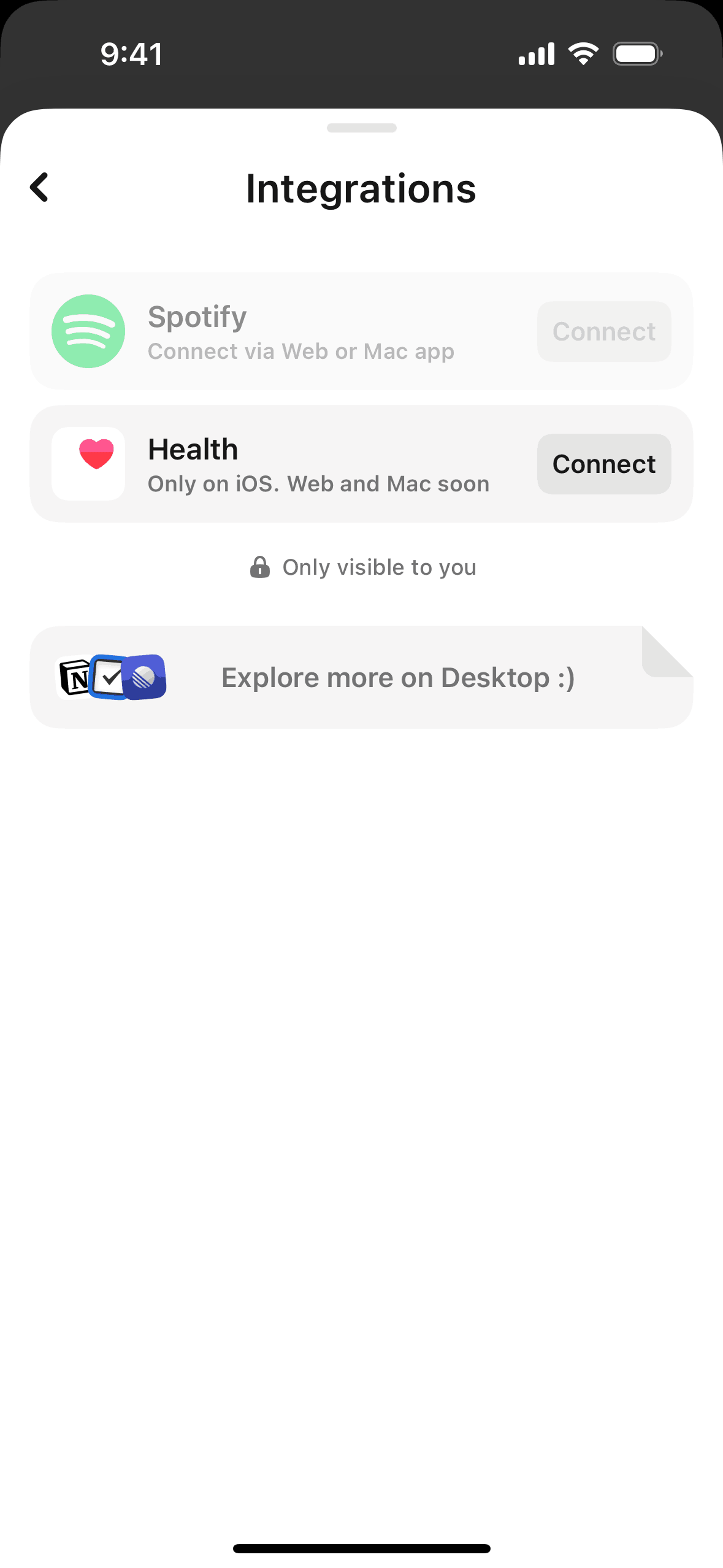 Amie iOS Productivity interface screenshot 19