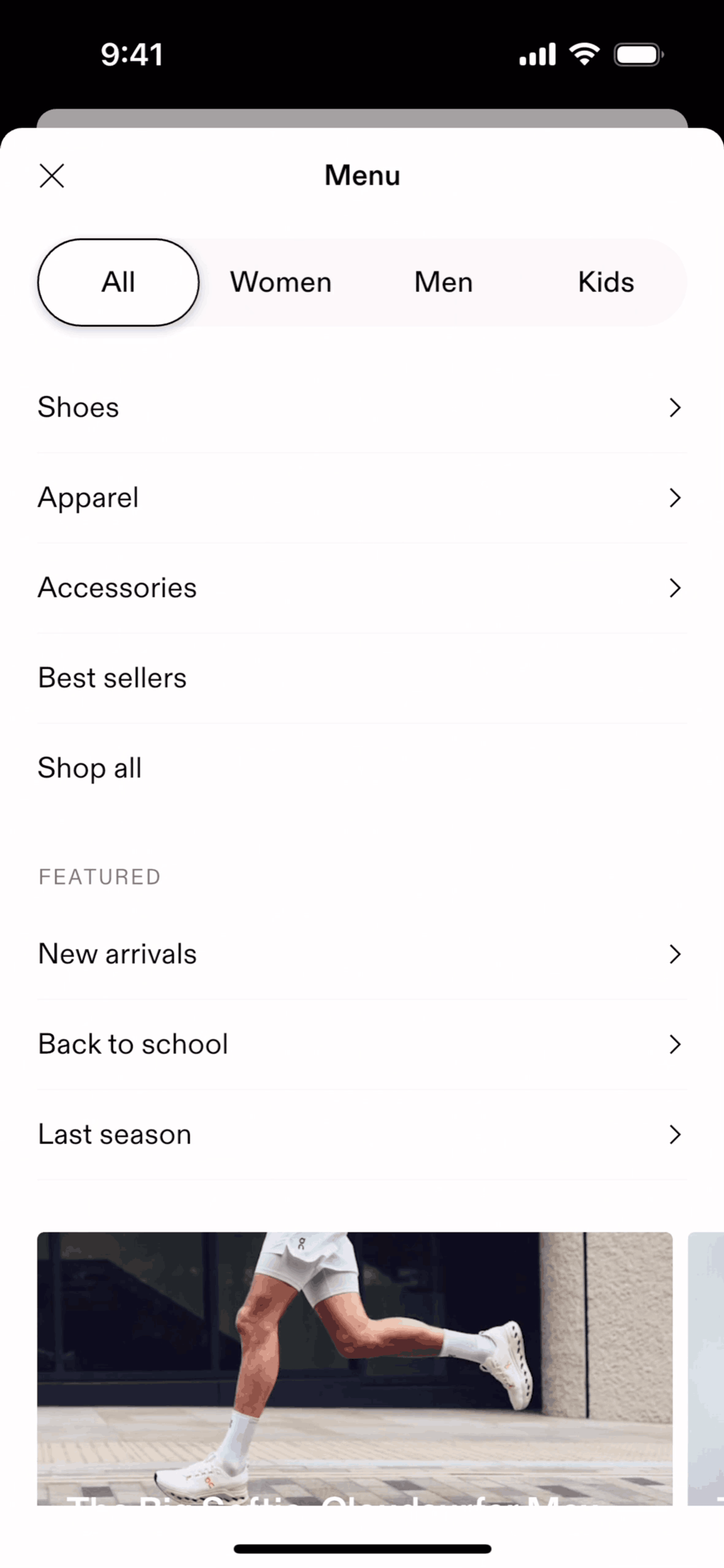 Filtering products (menu) on On (ios) screen 2