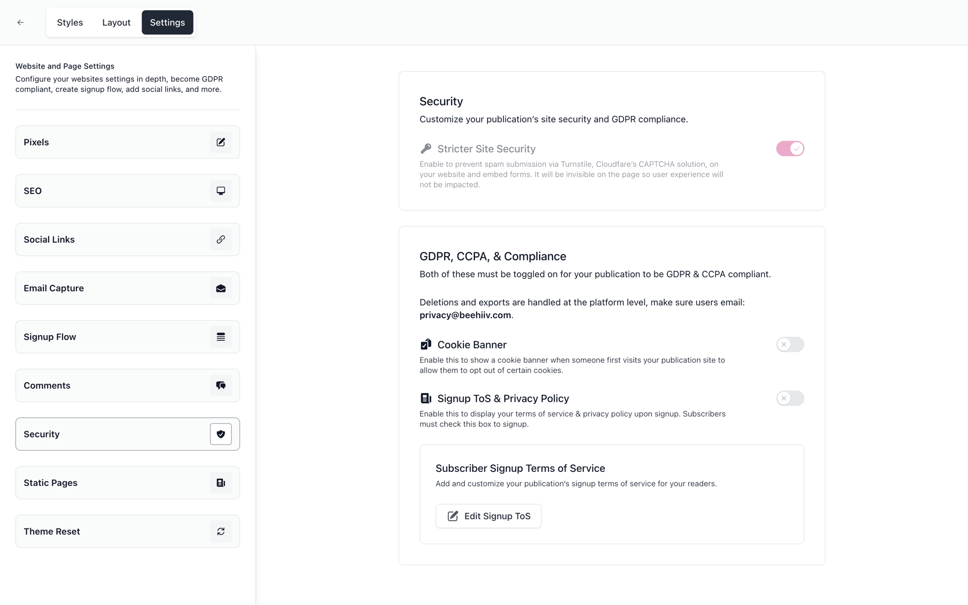 beehiiv Web Business interface screenshot 4