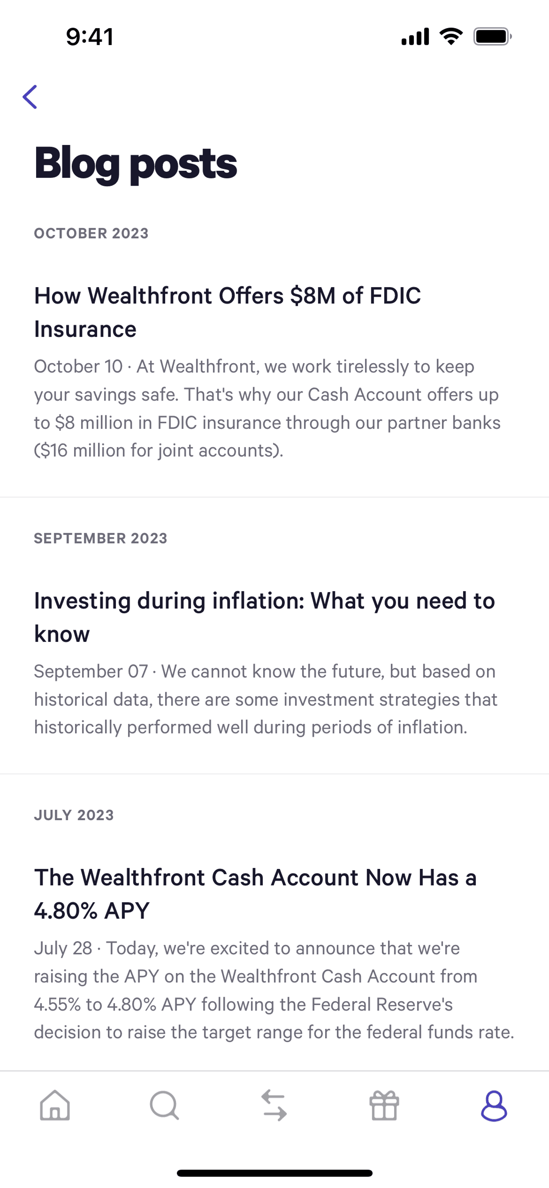 Wealthfront iOS Finance interface screenshot 17