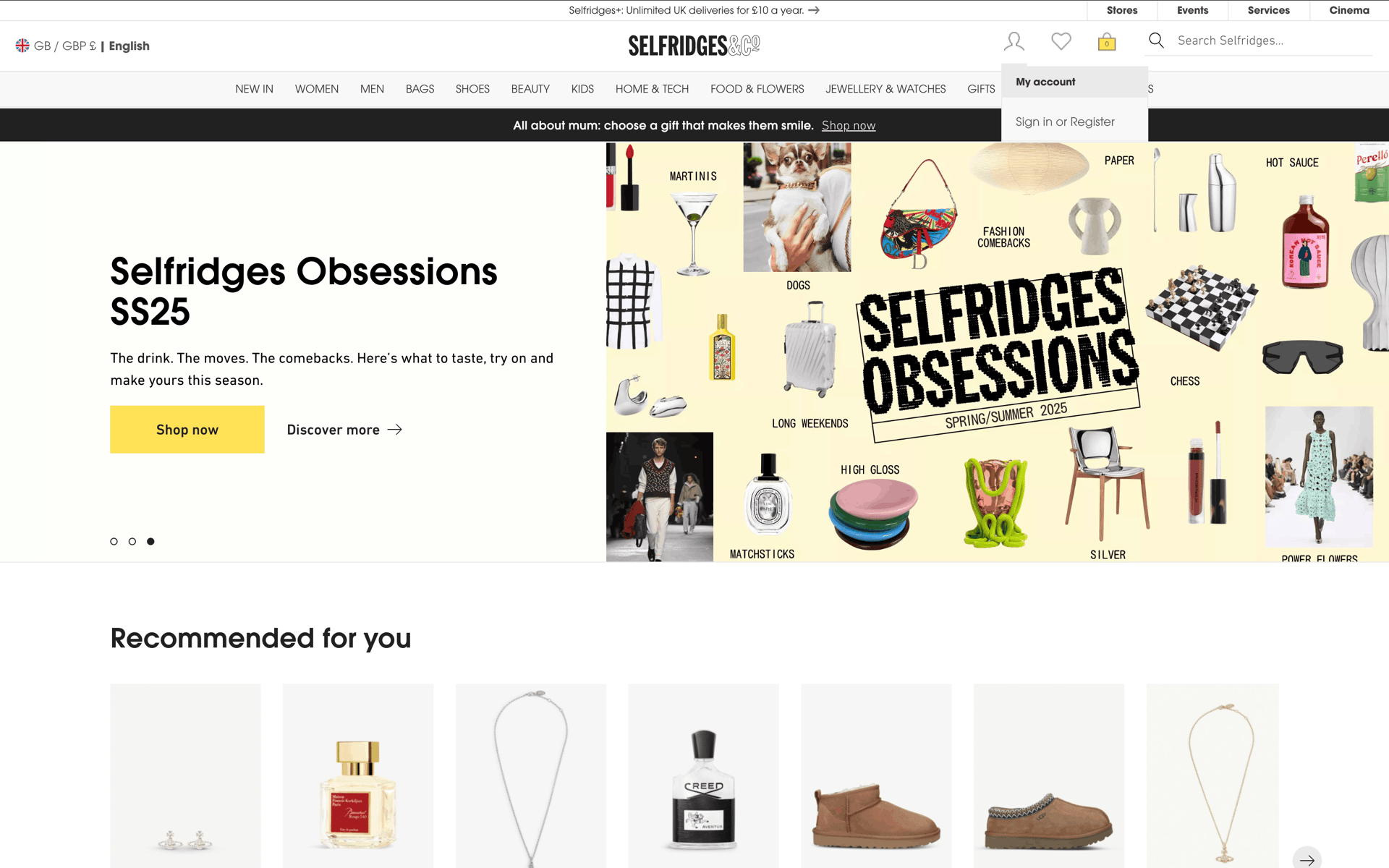 Selfridges Web Shopping interface screenshot 3