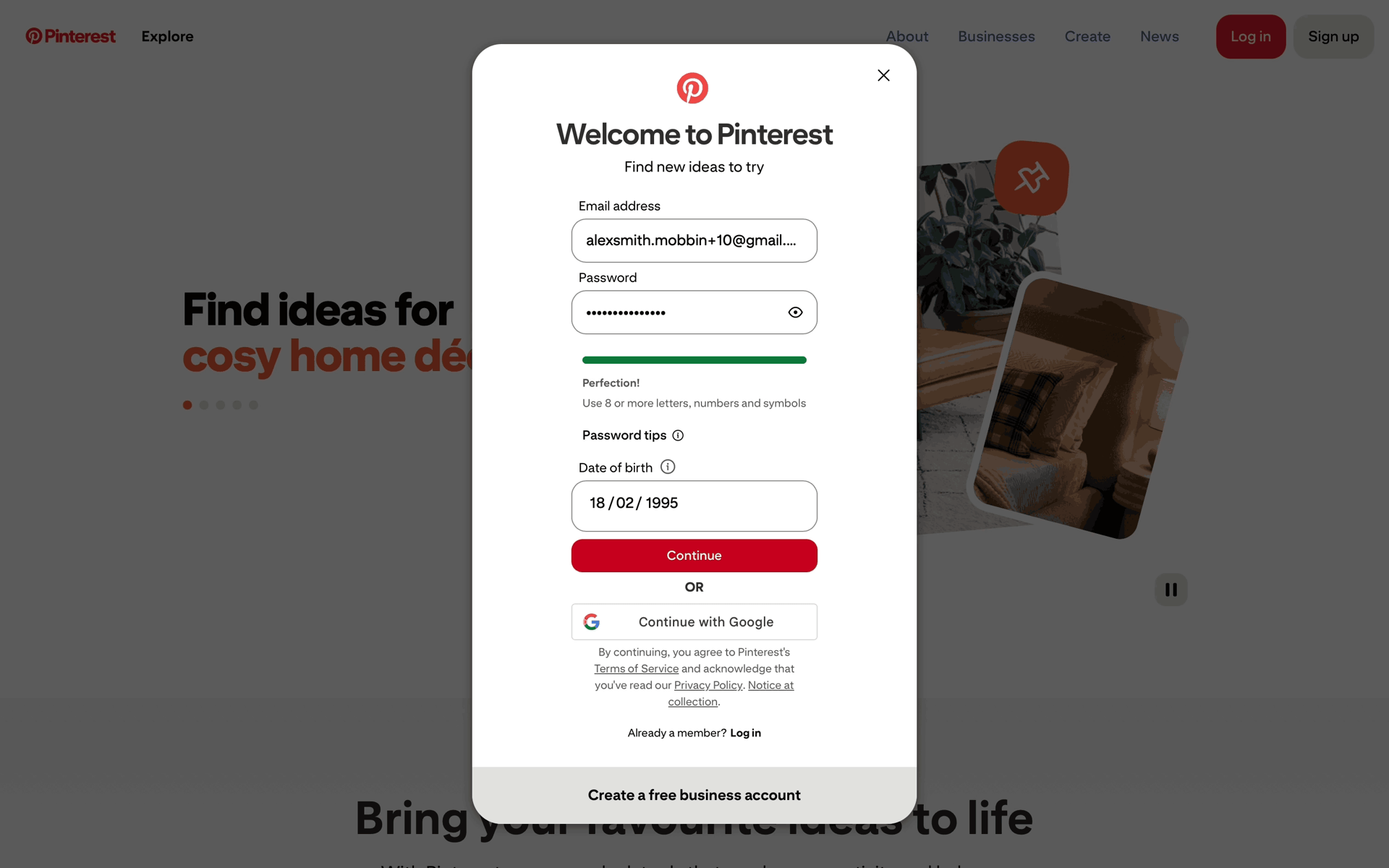 Onboarding on Pinterest (web) screen 5