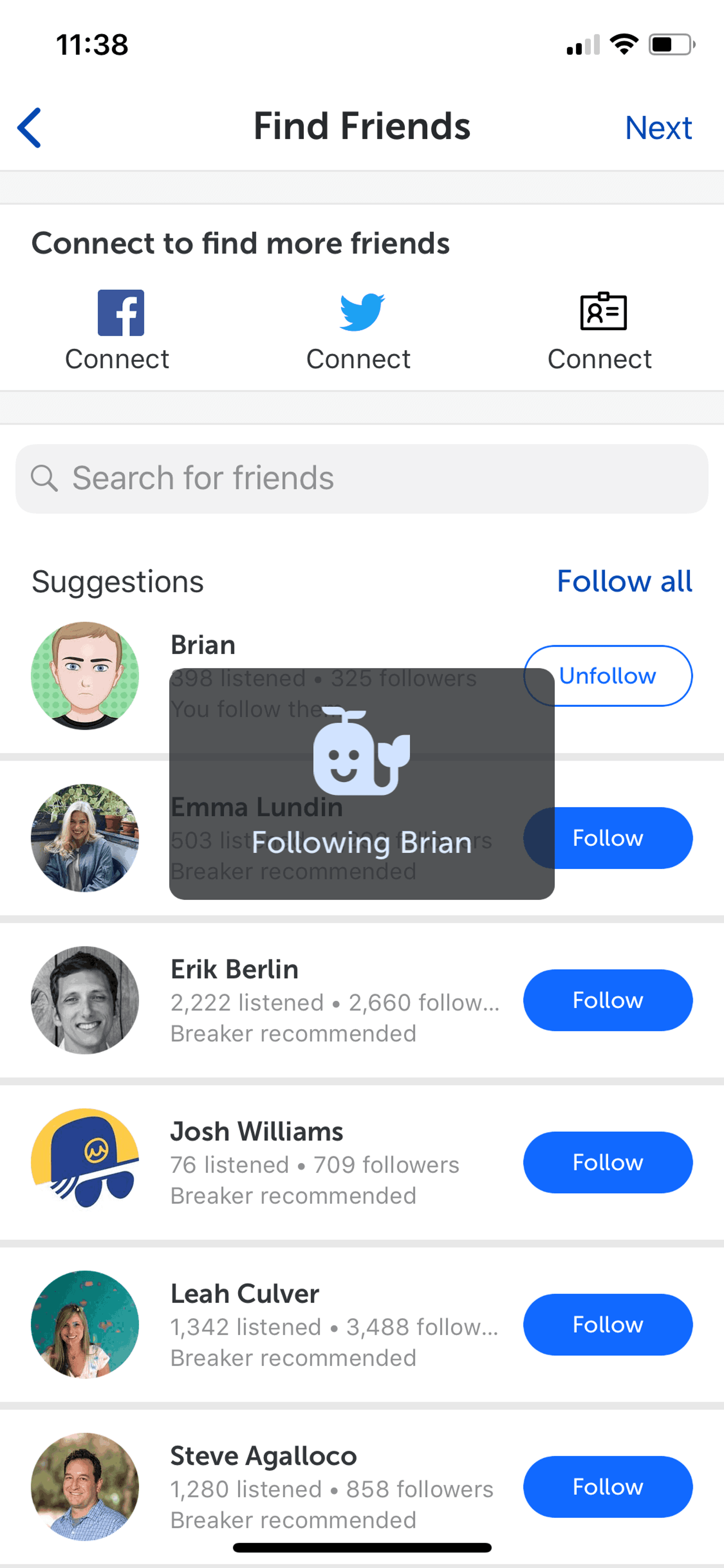 Breaker iOS Social Networking interface screenshot 6