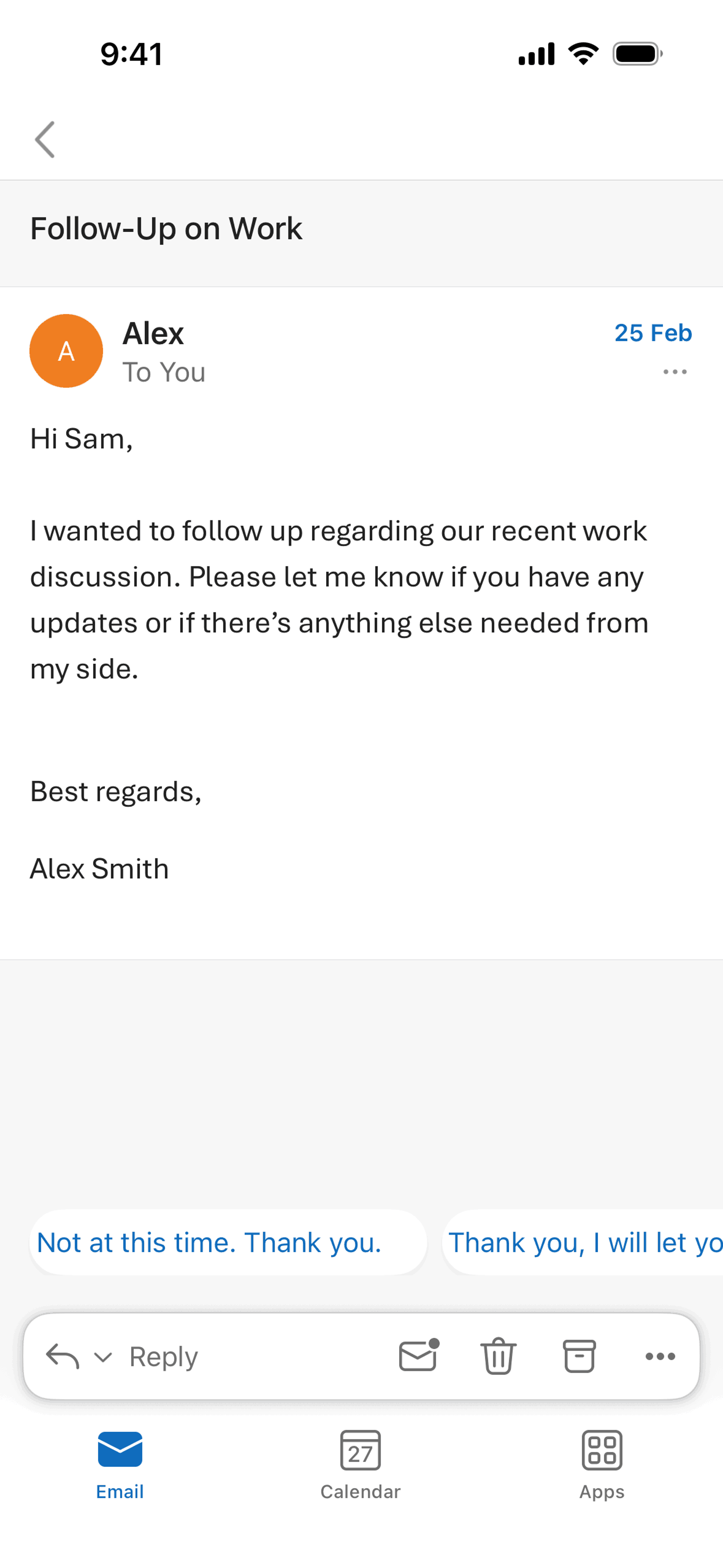 Microsoft Outlook iOS email interface screenshot 12