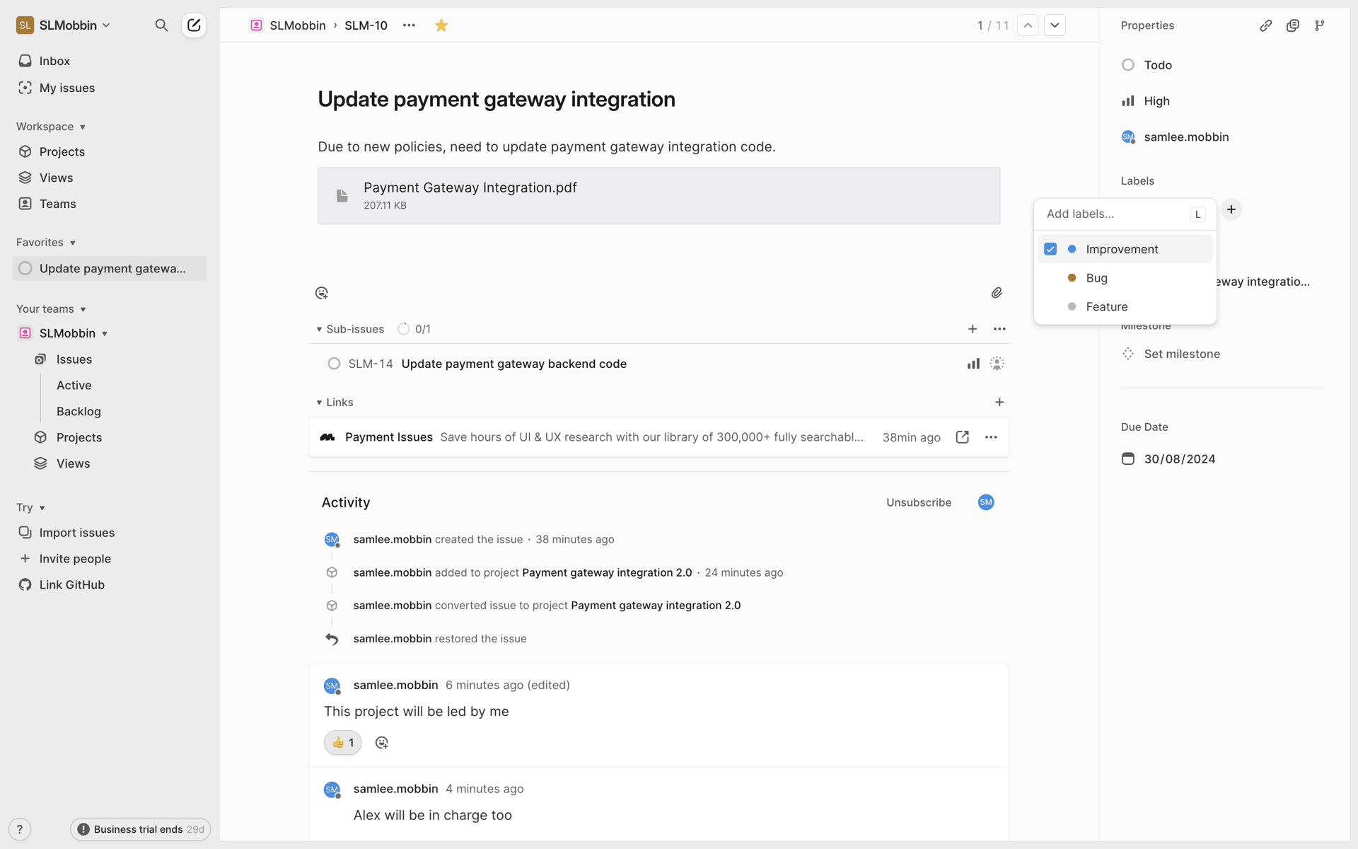 Linear Web Developer Tools interface screenshot 17