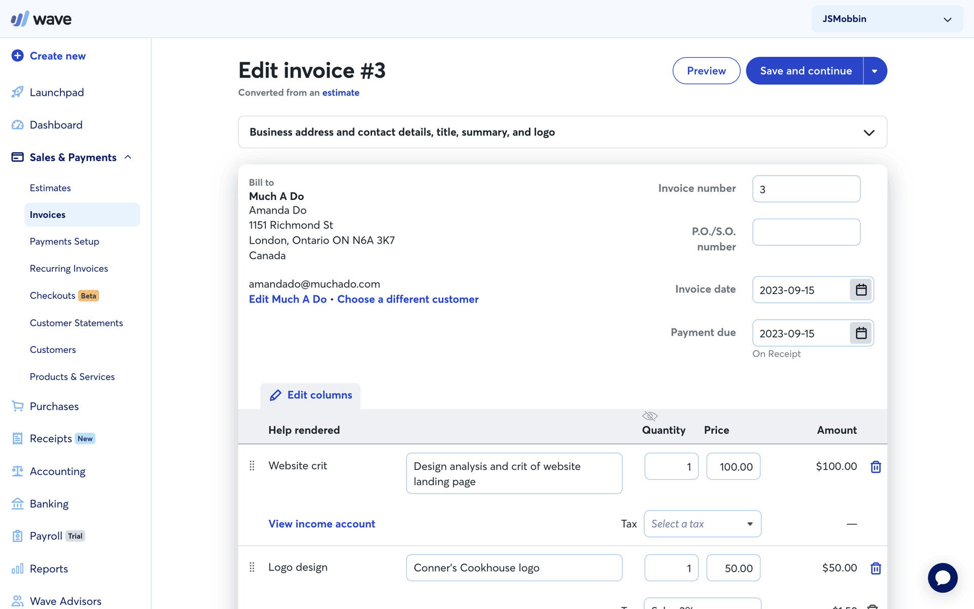 Wave Web Business interface screenshot 17