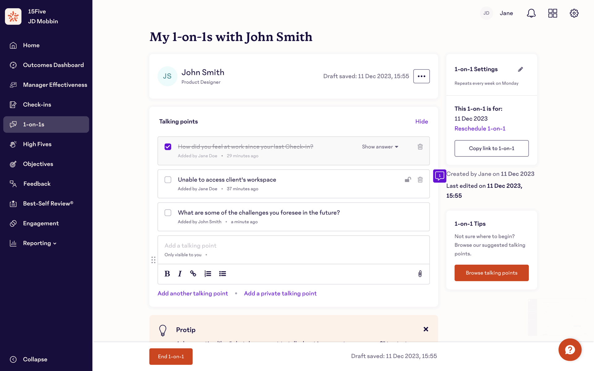 15Five Web Business interface screenshot 21