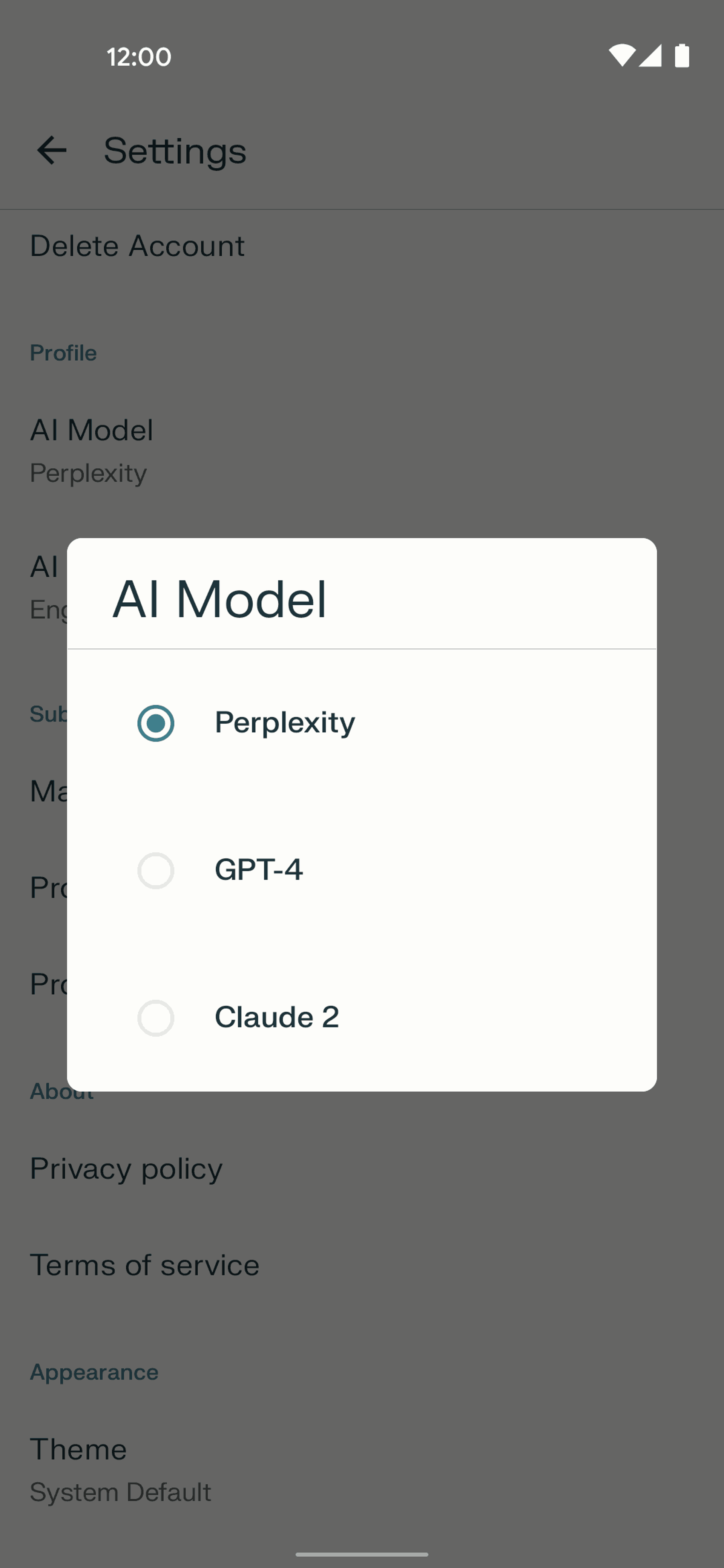 Perplexity Android AI interface screenshot 19