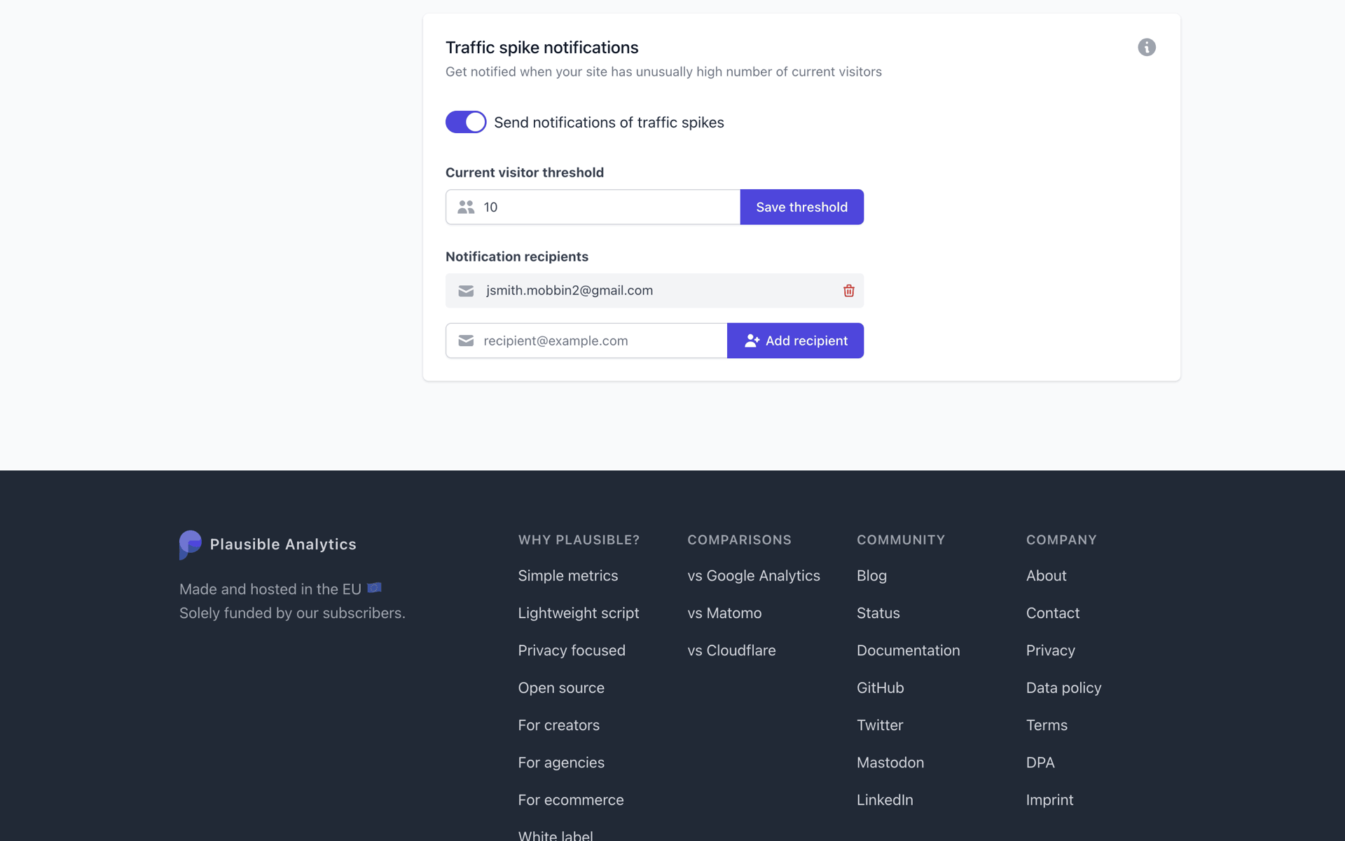 Plausible Analytics Web Business interface screenshot 14