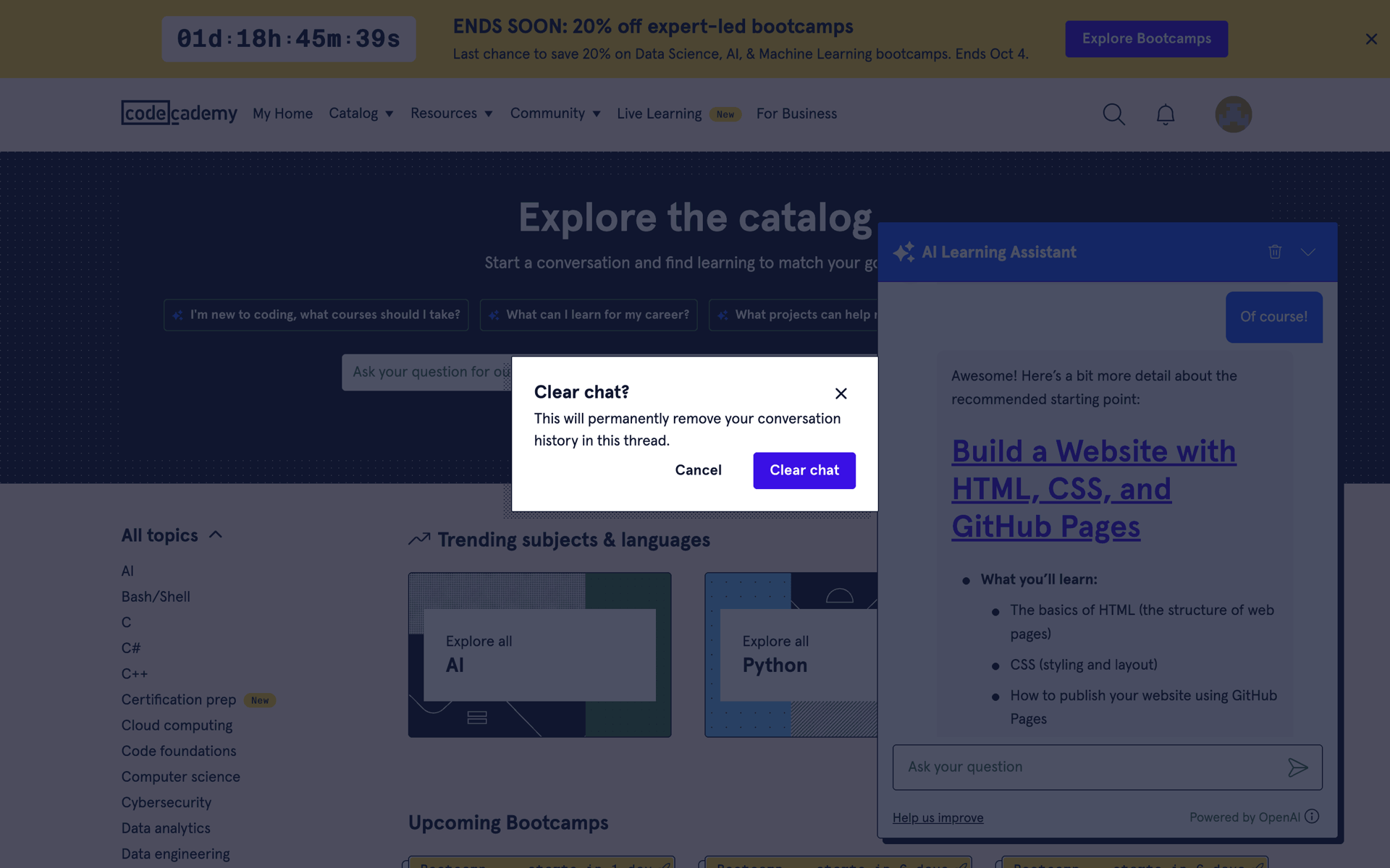 Codecademy Web AI interface screenshot 23