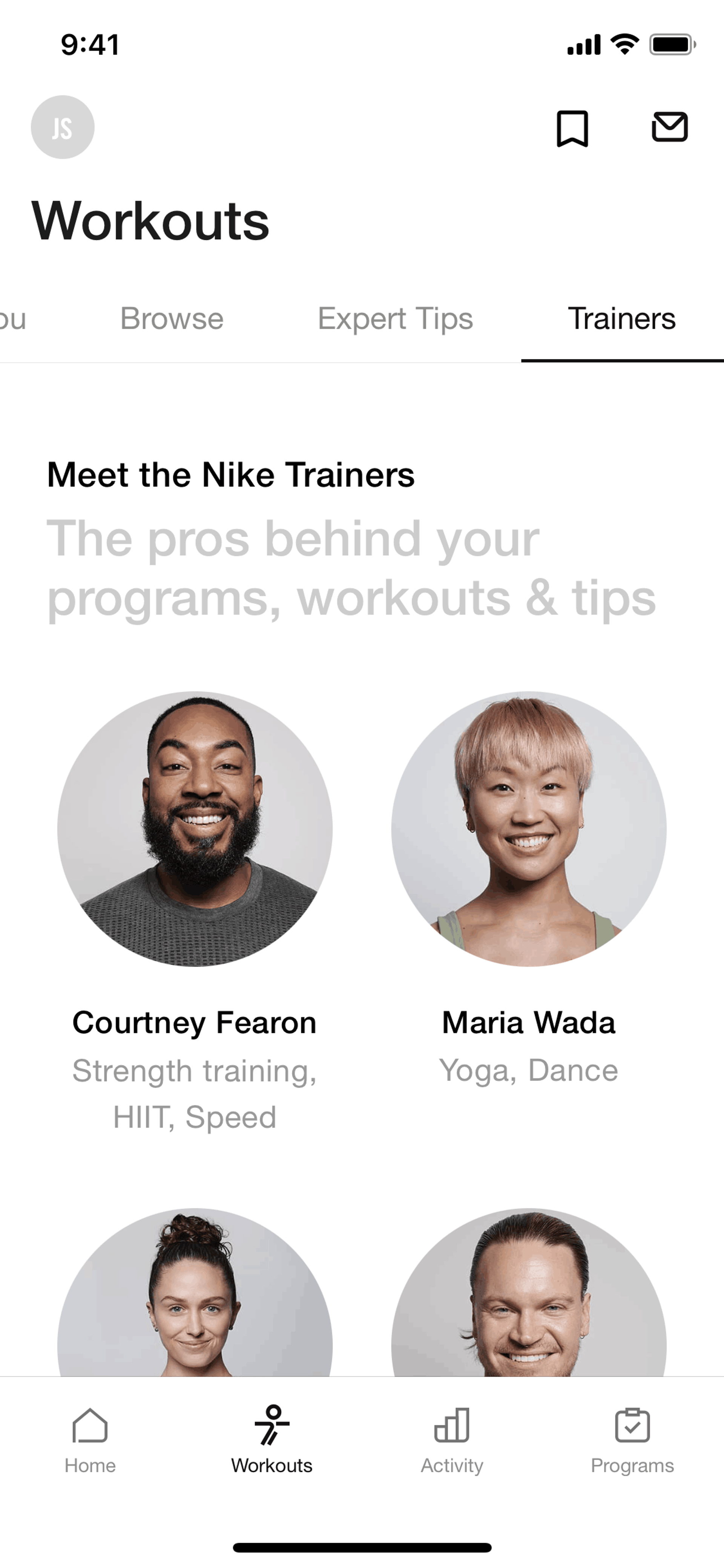 Nike Training Club iOS Health & Fitness interface screenshot 2