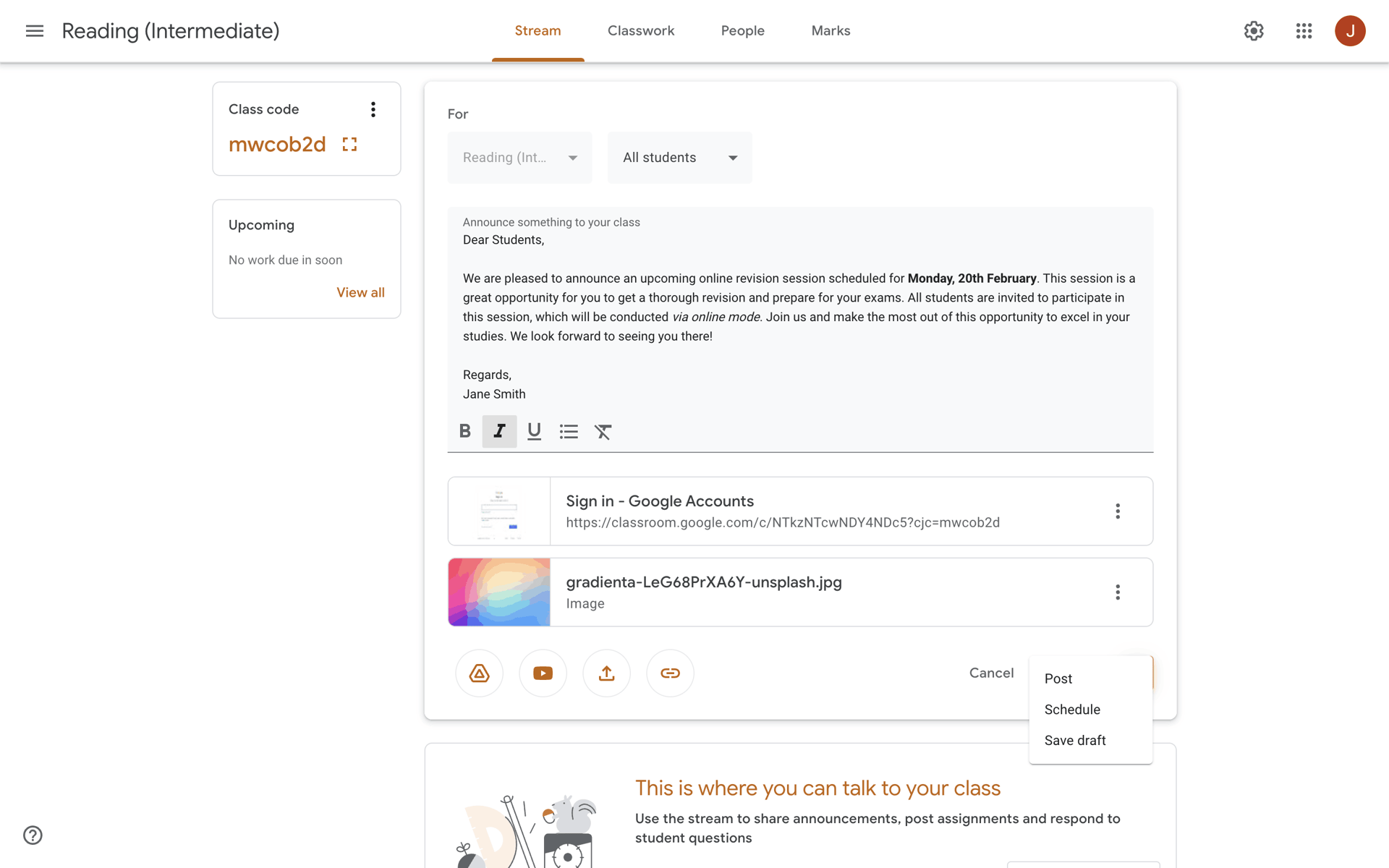 Google Classroom Web Collaboration interface screenshot 8