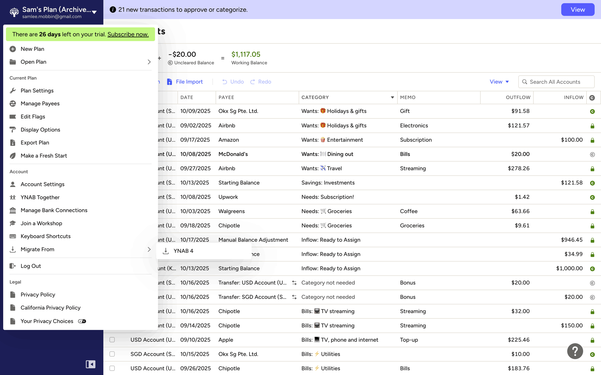 YNAB Web Finance interface screenshot 18