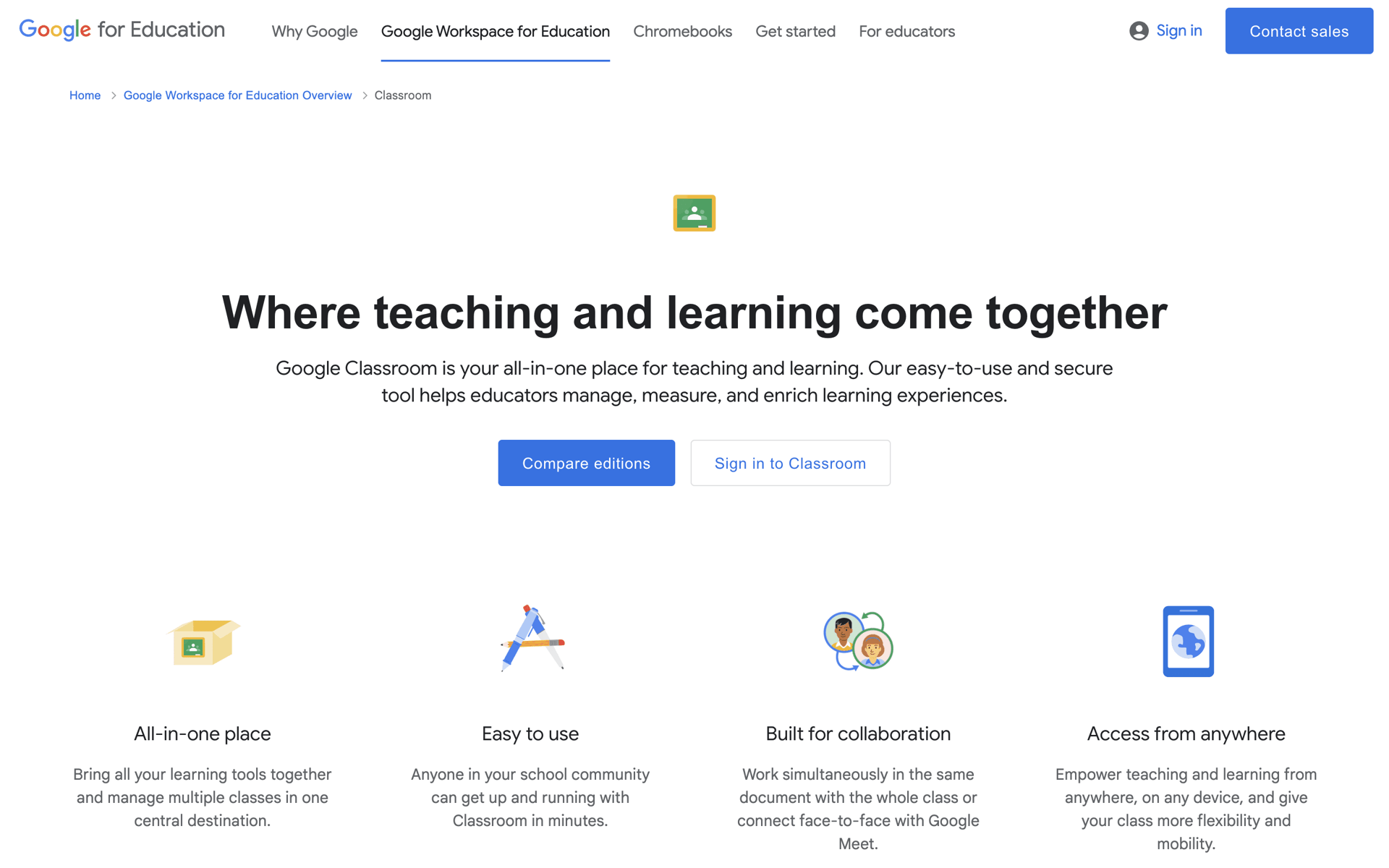 Google Classroom Web Collaboration interface screenshot 1