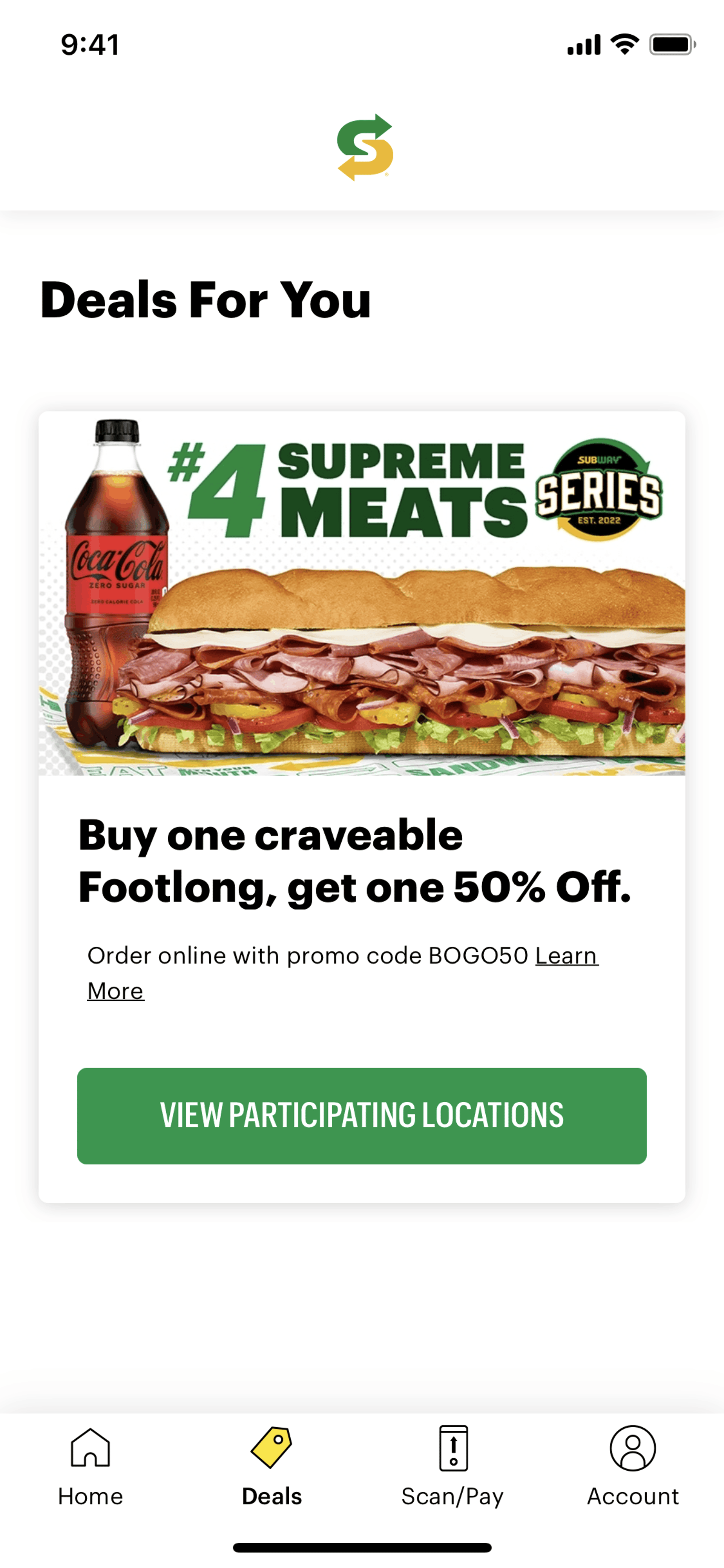 Subway iOS Food & Drink interface screenshot 2