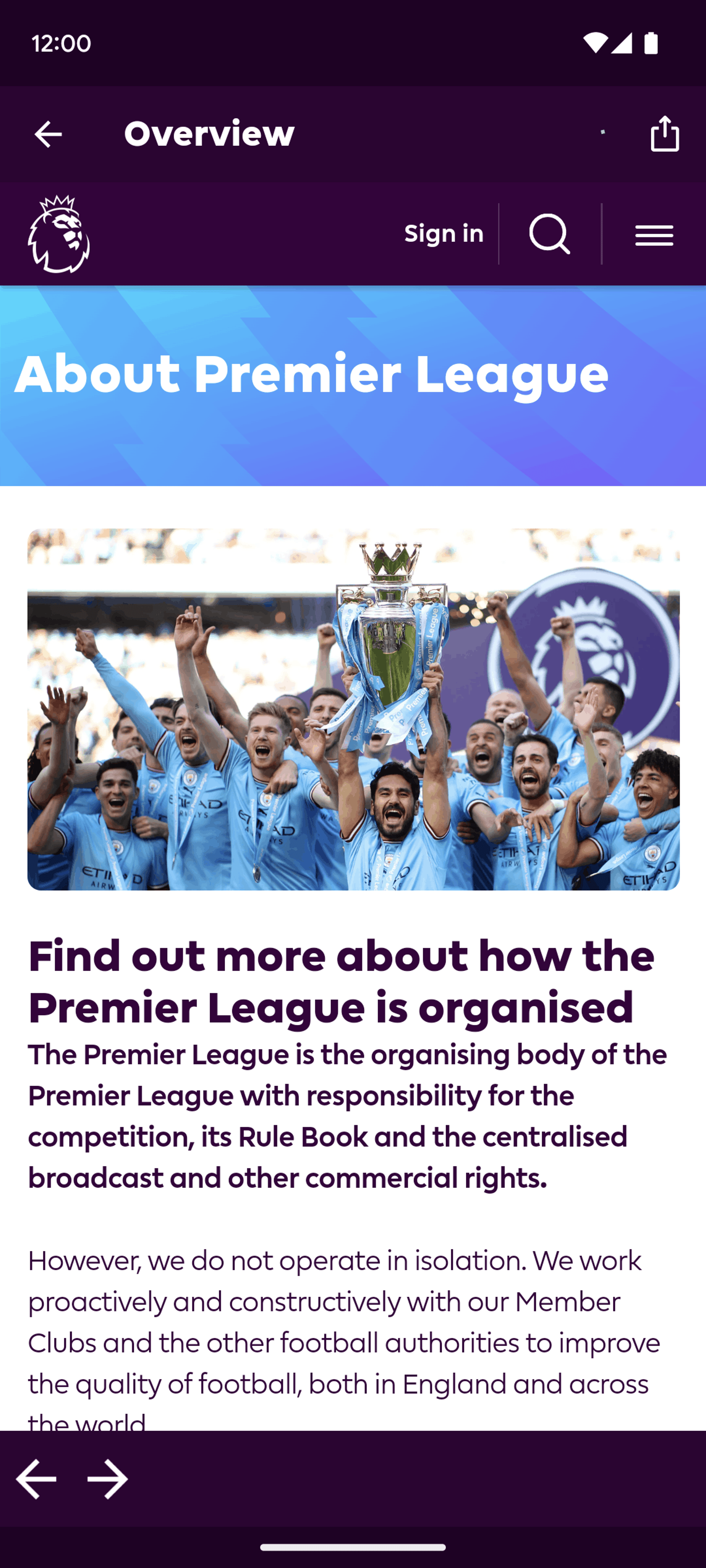 Premier League Android Sports interface screenshot 21