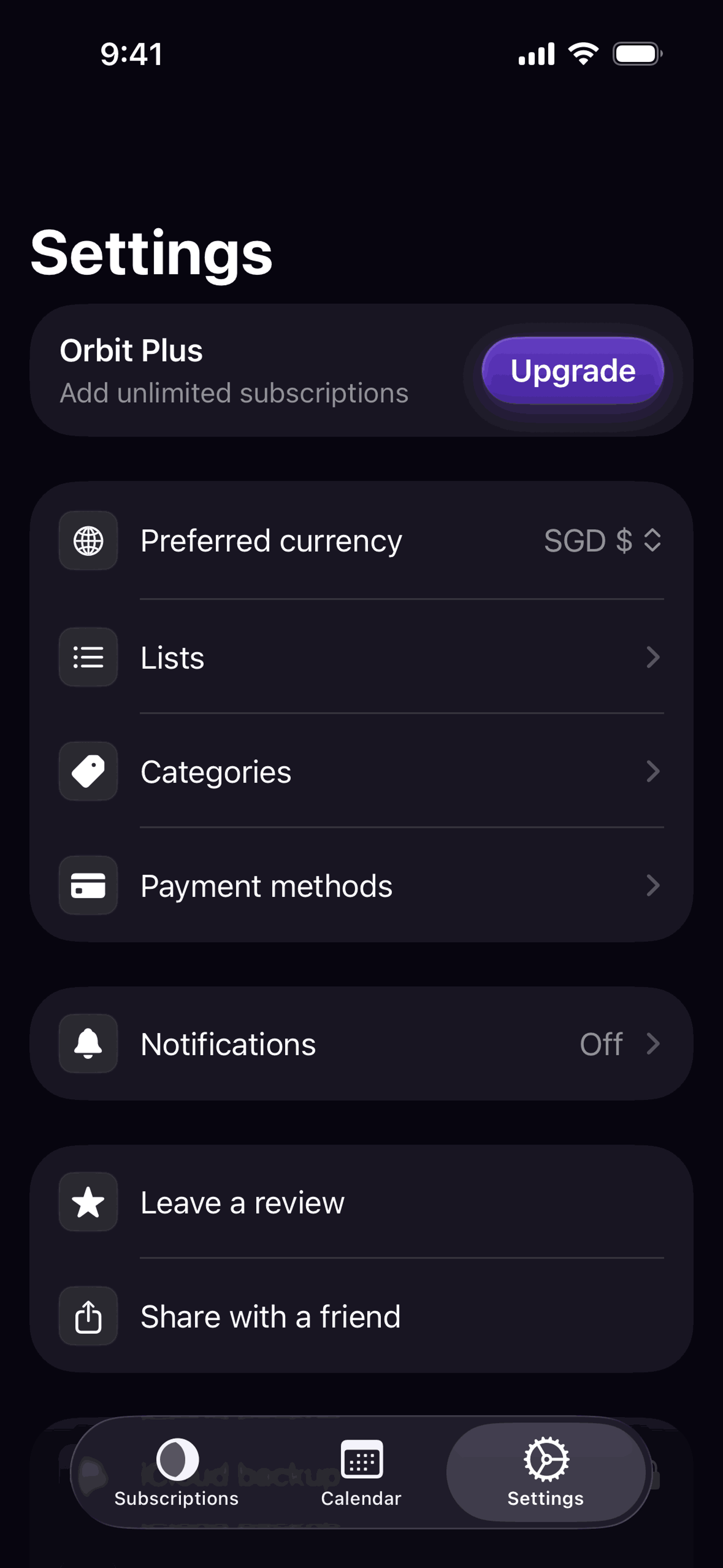 Orbit iOS Finance interface screenshot 18