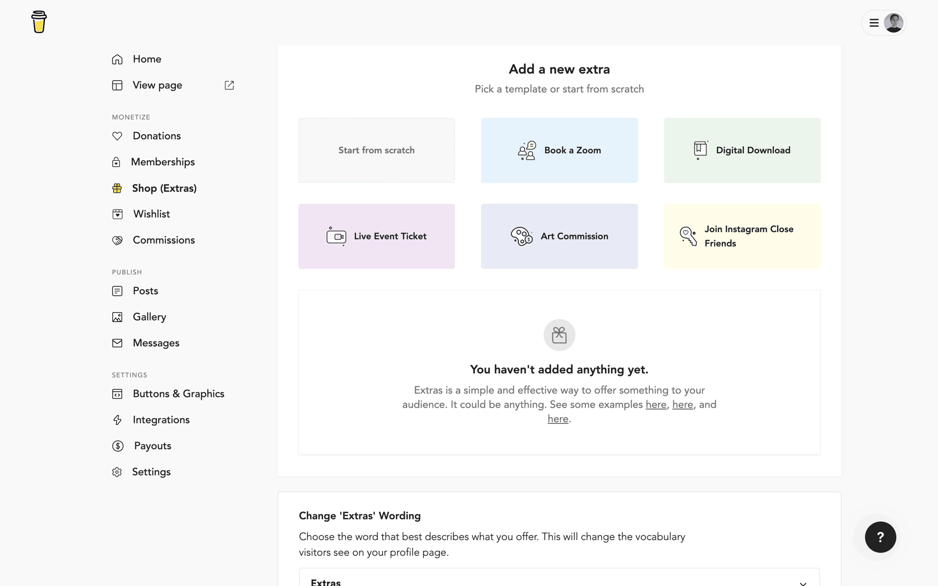 Buy Me a Coffee Web Business interface screenshot 10