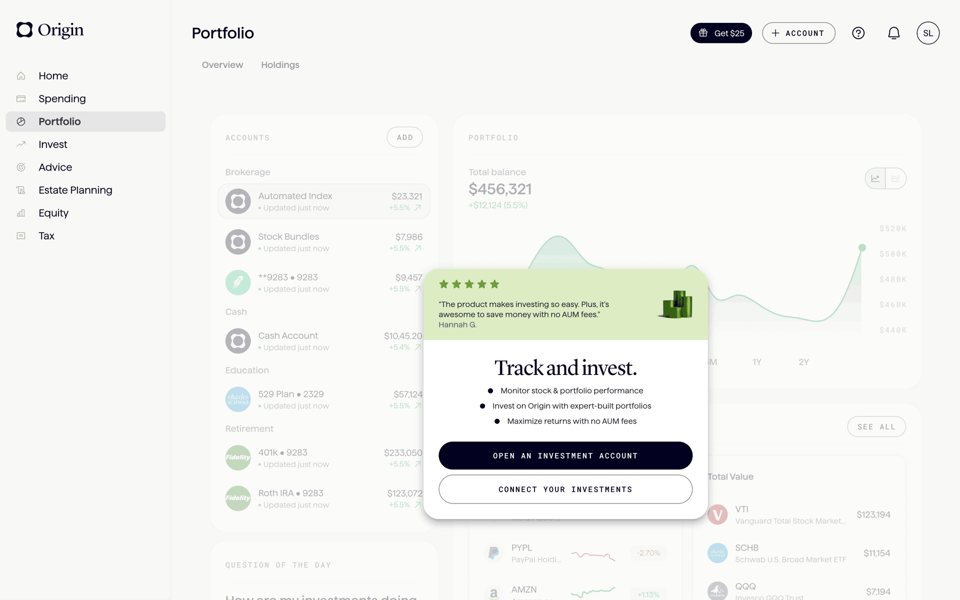 Origin Web Finance interface screenshot 13